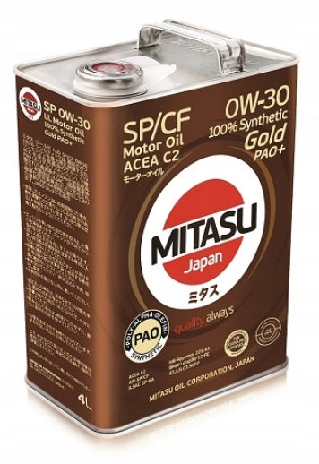 MJ-P03. MITASU GOLD PAO Plus SP/CF 0W-30 100% Synthetic 4L