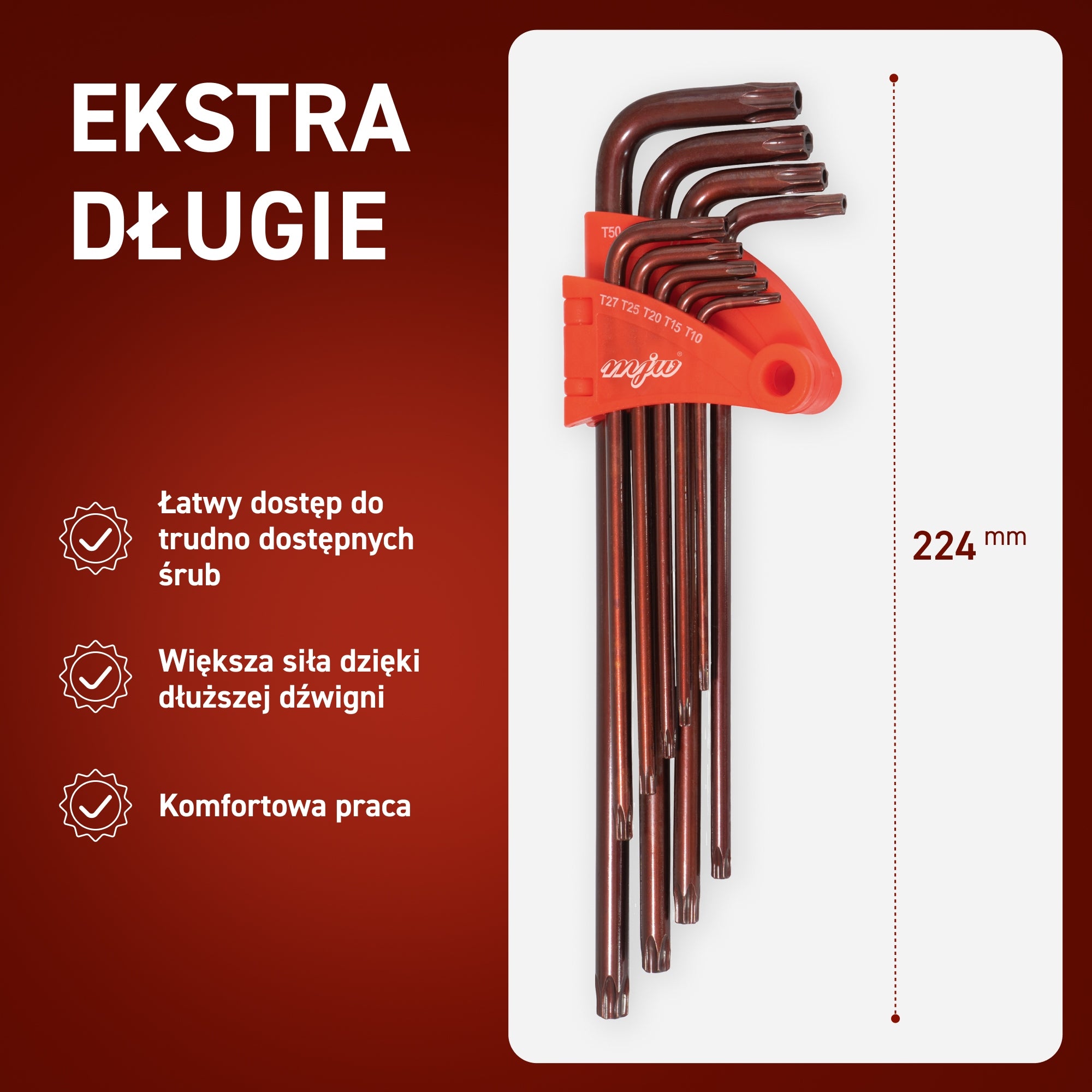 MJW TORX extra long Allen wrench set with 9el. T10-T50 hole Brand MJW