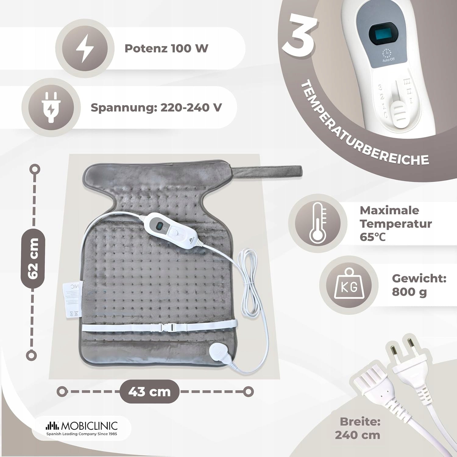 MOBICLINIC Electric Back Cushion Shoulders Neck 3 Levels Grey Medical device no