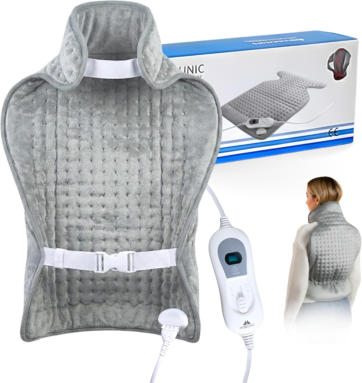 MOBICLINIC Electric Back Cushion Shoulders Neck 3 Levels Grey