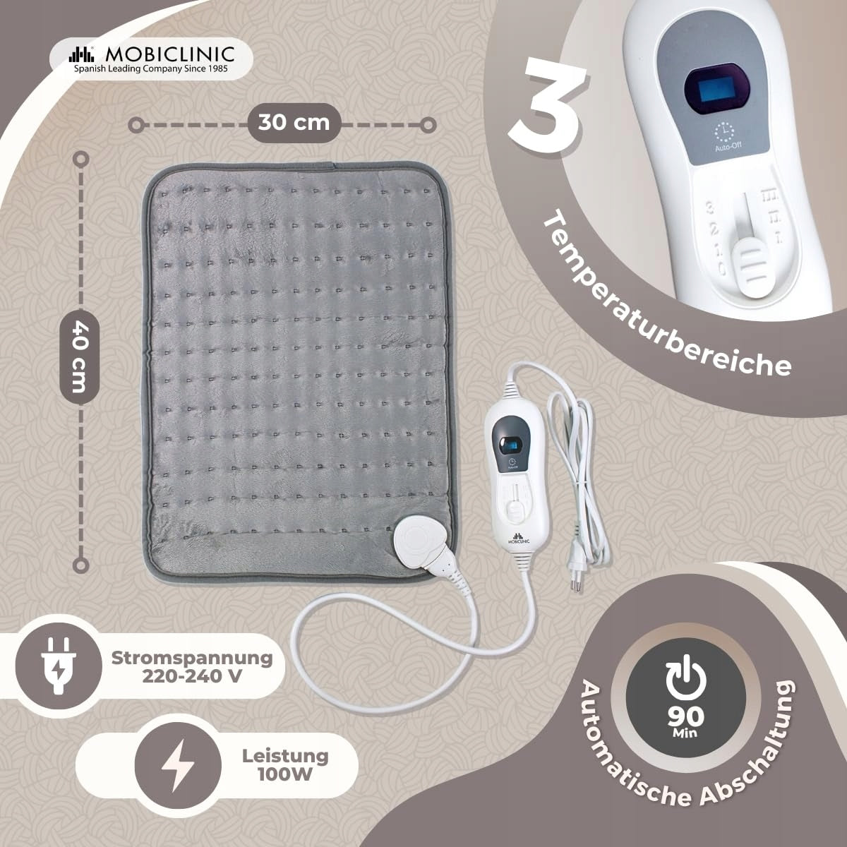 MOBICLINIC Heating Pillow 3 Levels 40x30 cm 100W Grey Packaging status original