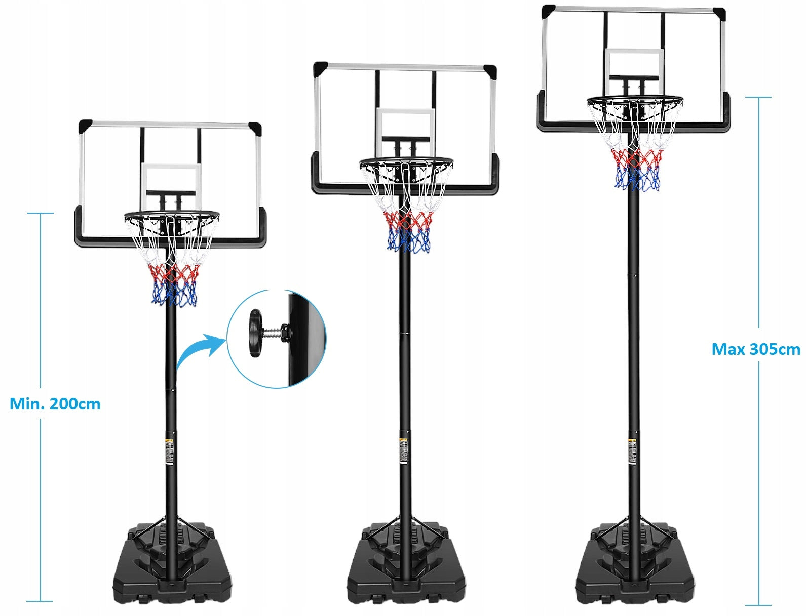 MOBILE BASKETBALL BASKET ADJUSTABLE FULL SIZE UP TO 305 cm BASE XXL Manufacturer code 5129