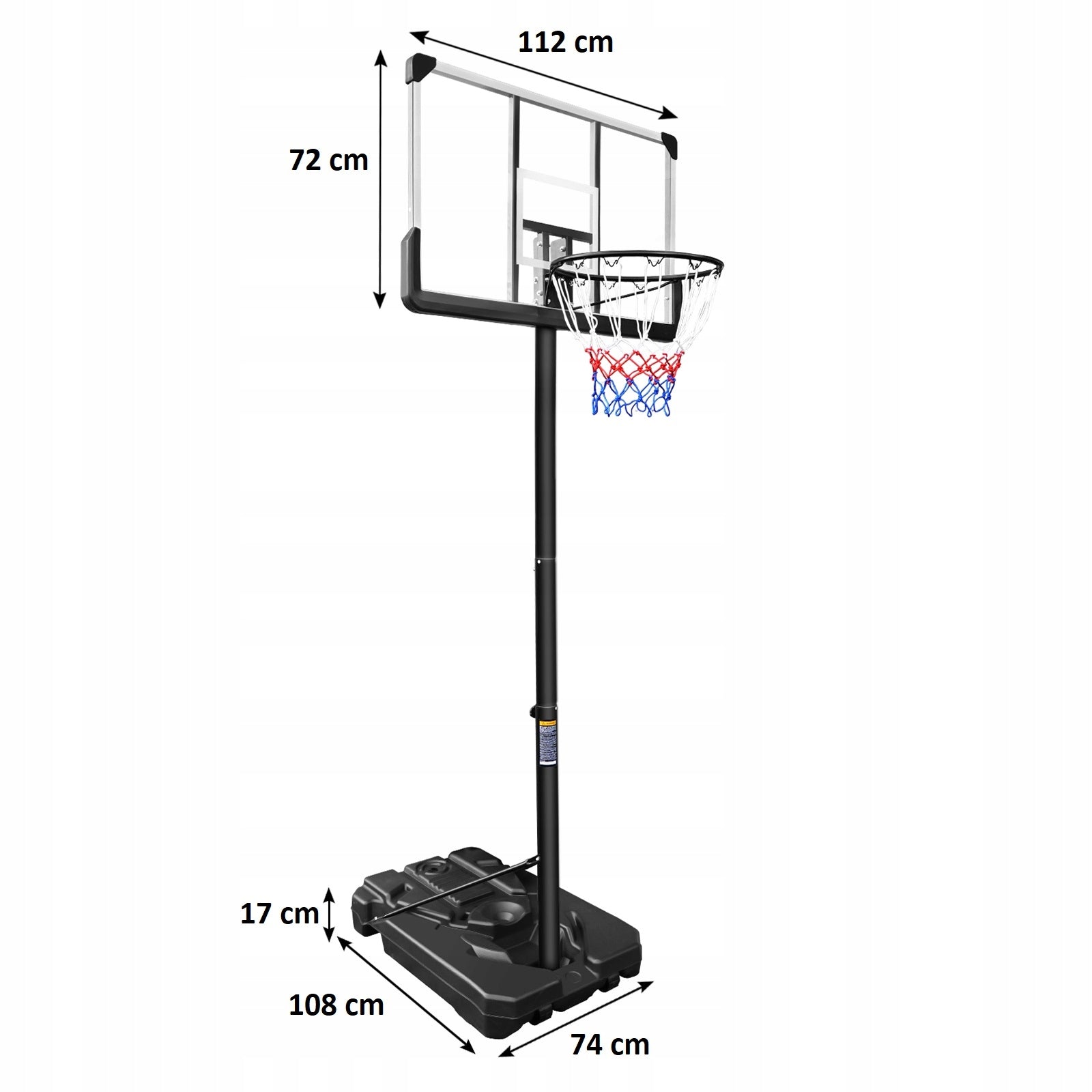 MOBILE BASKETBALL BASKET ADJUSTABLE FULL SIZE UP TO 305 cm BASE XXL Packaging status original
