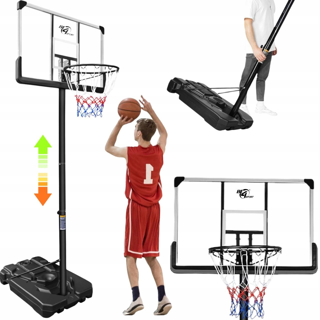 MOBILE BASKETBALL BASKET ADJUSTABLE FULL SIZE UP TO 305 cm BASE XXL