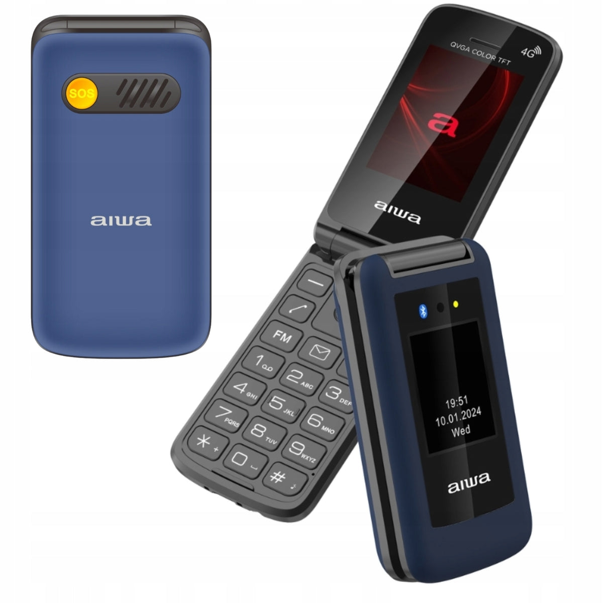 MOBILE PHONE FOR SENIOR SOS CAMERA CONVENIENT KEYS AIWA FP-30-4G/BL