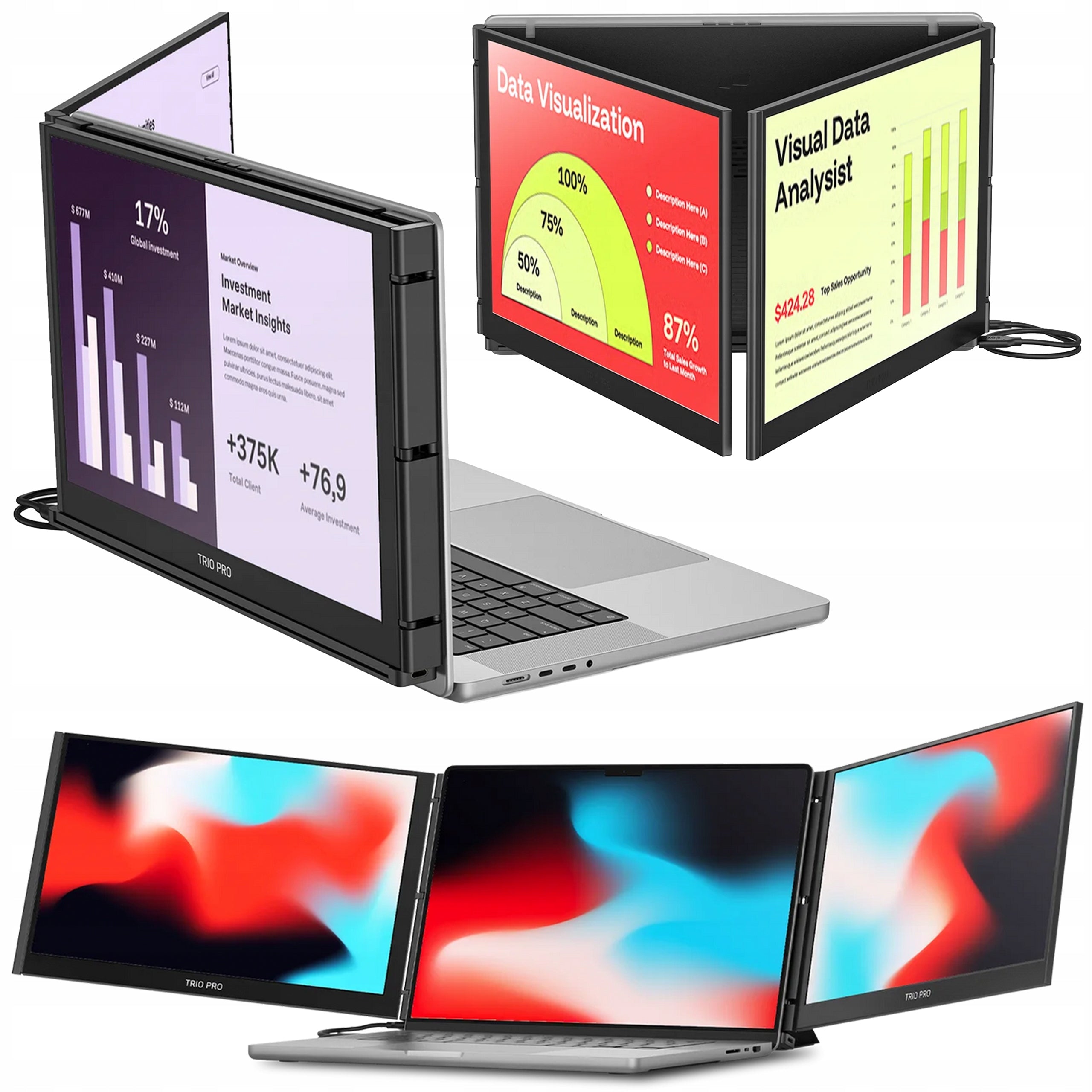 MOBILE PIXELS Monitor for Trio 3 Pro Laptop Set of Two Screens 14.1" IPS