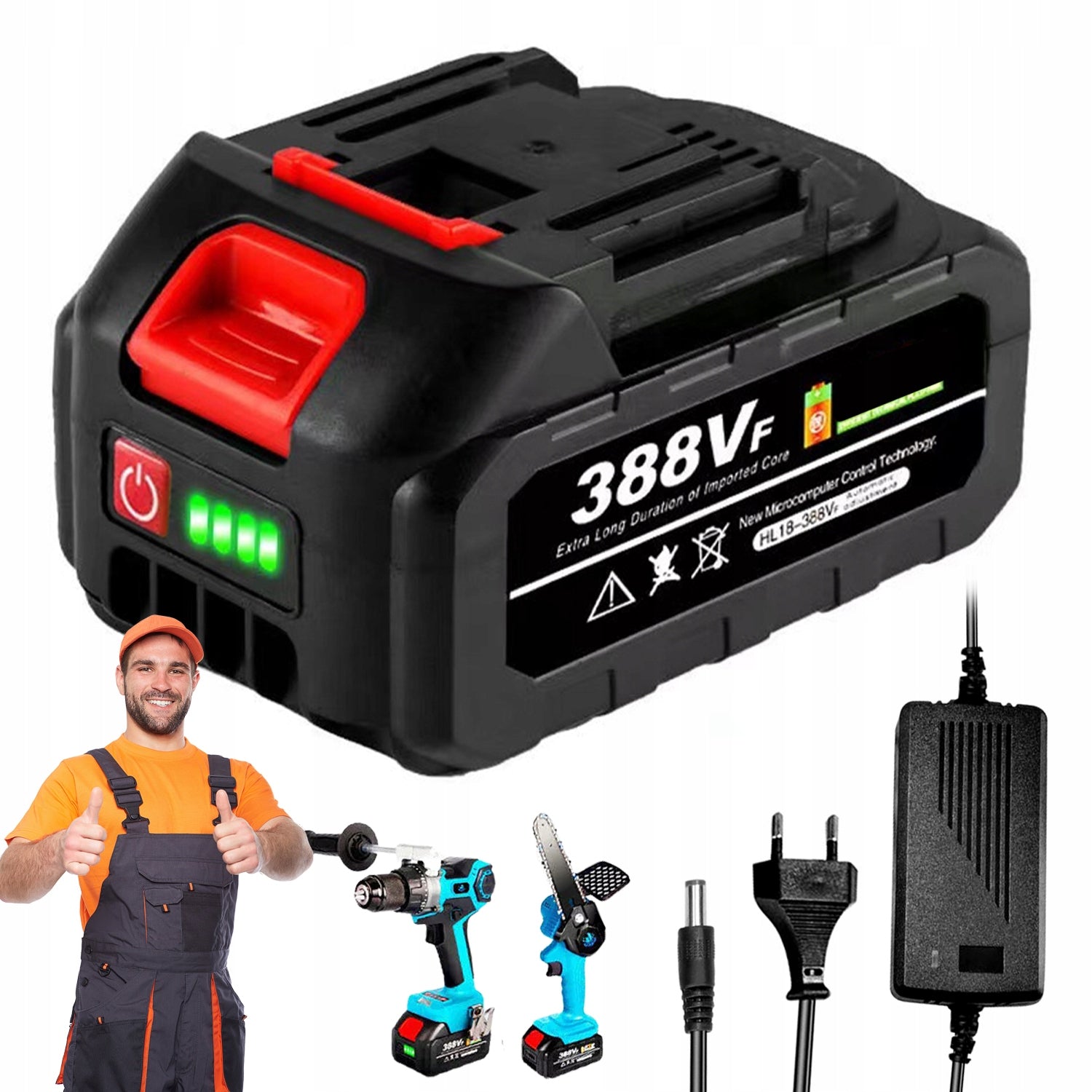 MOCK-UP BATTERY WITH CHARGER, 18V, 21V, 4.0AH REPLACEMENT, LED INDICATOR