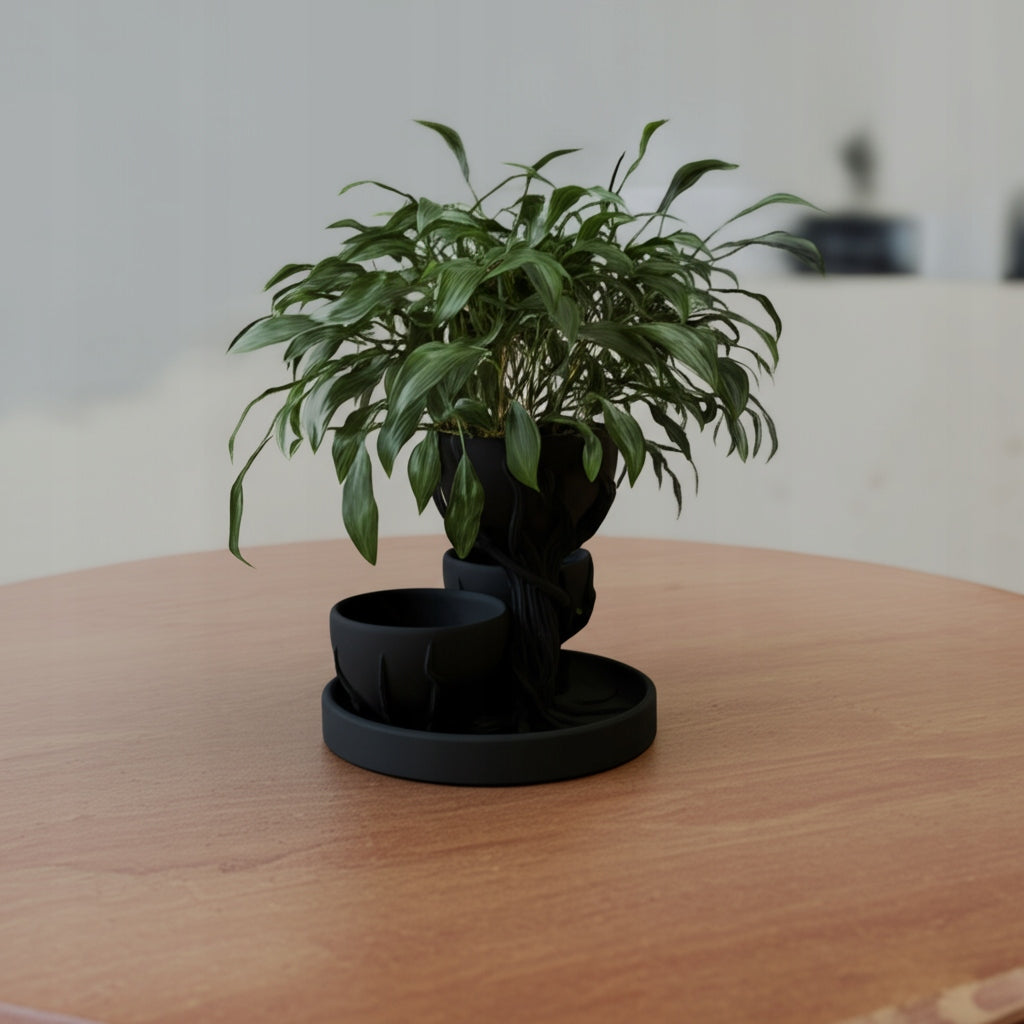 MODERN BLACK FLOWER POT THREE LEVELS DECORATIVE STAND Material synthetic material