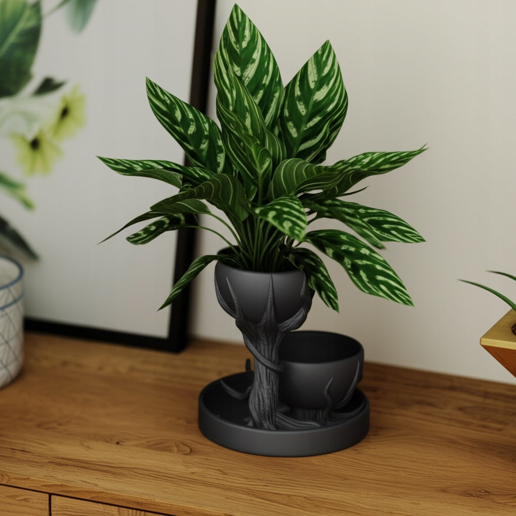 MODERN BLACK FLOWER POT THREE LEVELS DECORATIVE STAND Product height 15 cm