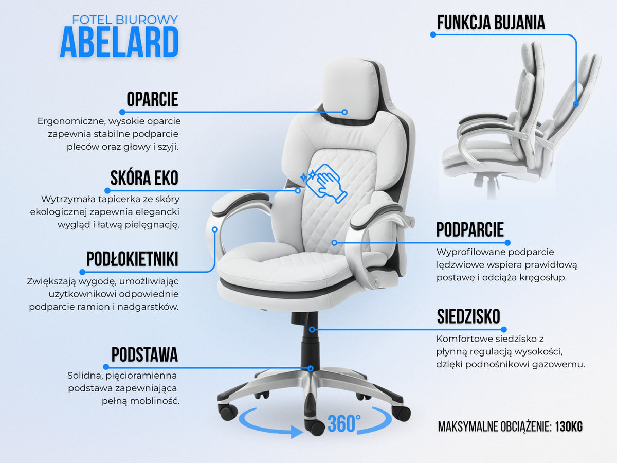 MODERN BLACK LEATHER OFFICE CHAIR WITH ARMRESTS ABELARD GREY Packaging status original