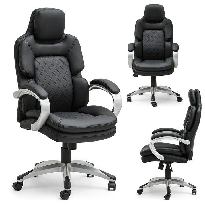 MODERN BLACK LEATHER OFFICE CHAIR WITH ARMRESTS ABELARD GREY