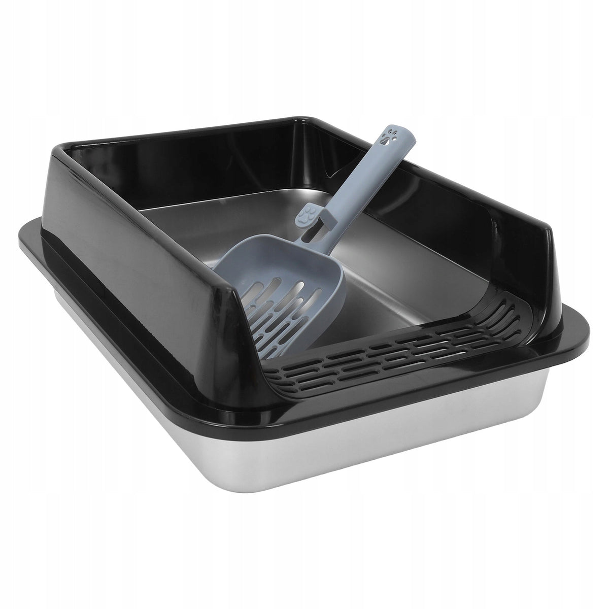 MODERN BLACK STAINLESS STEEL CAT LITTER BIN FOR CATS & KITTENS