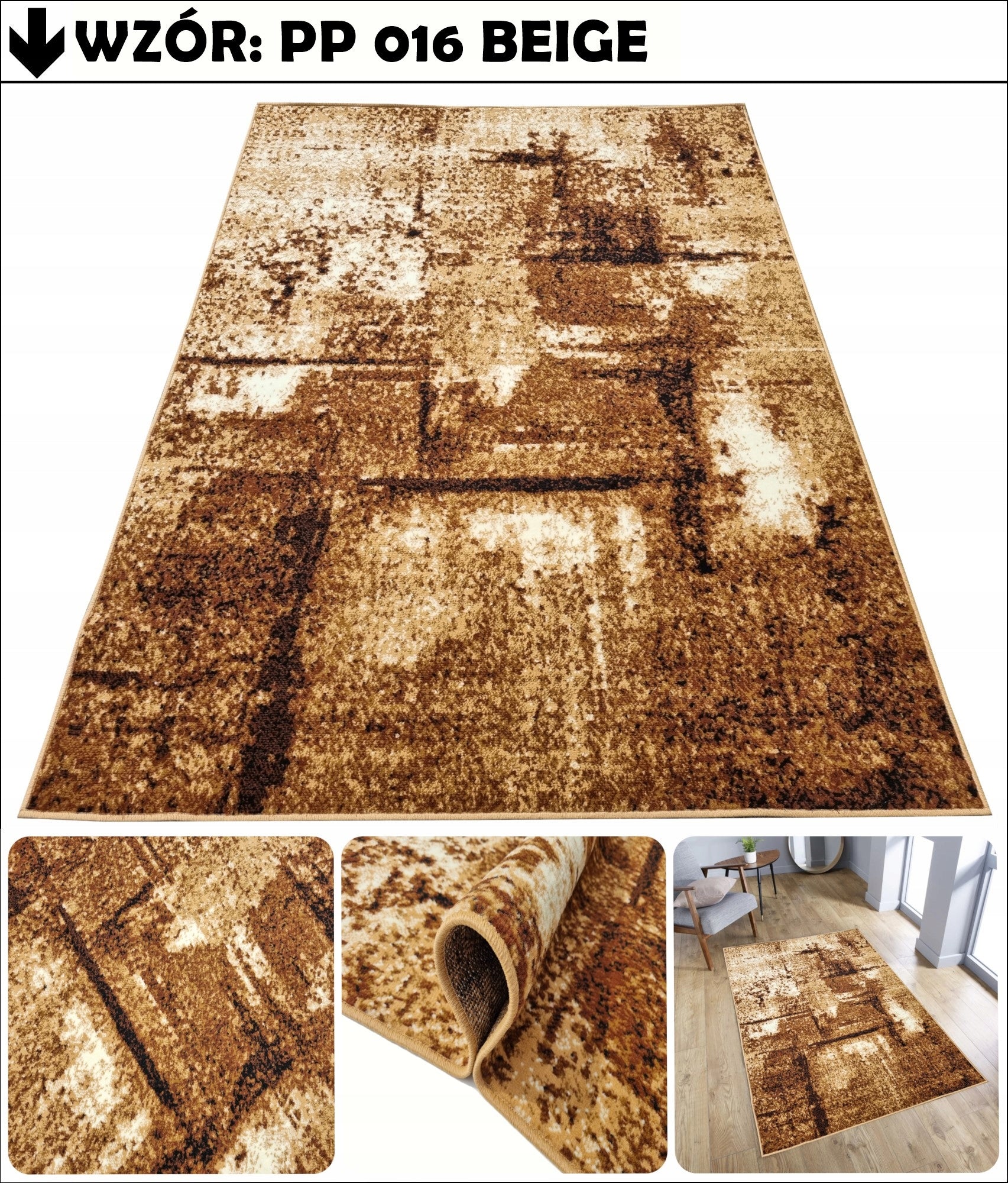 MODERN CARPETS 120X170 FOR LIVING ROOM FASHIONABLE KALT PATTERNS SOFT PLUSH HAIR Thickness 10 mm