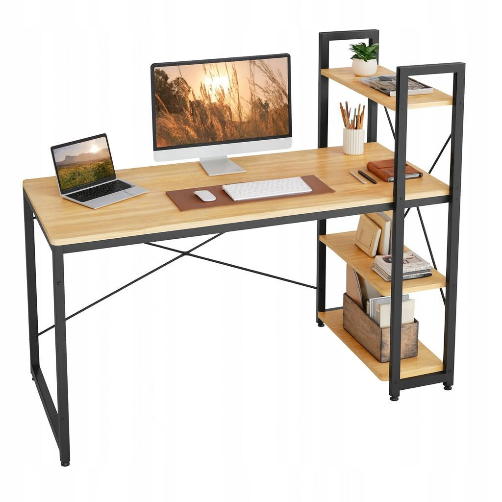 MODERN COMPUTER DESK LOFT SCHOOL BOOKCASE SHELVES GAMING 120x60 BRIGHT