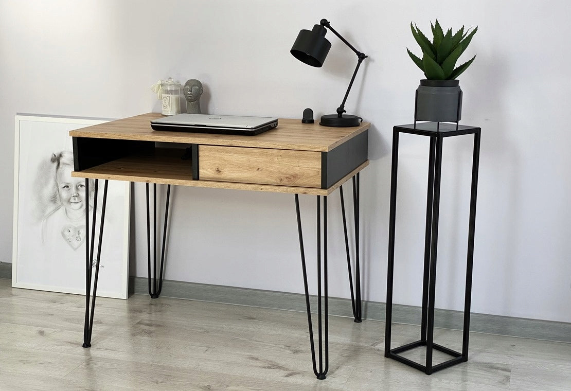MODERN DESK RUMBA METAL OAK ARTISAN BLACK Brand Meblano