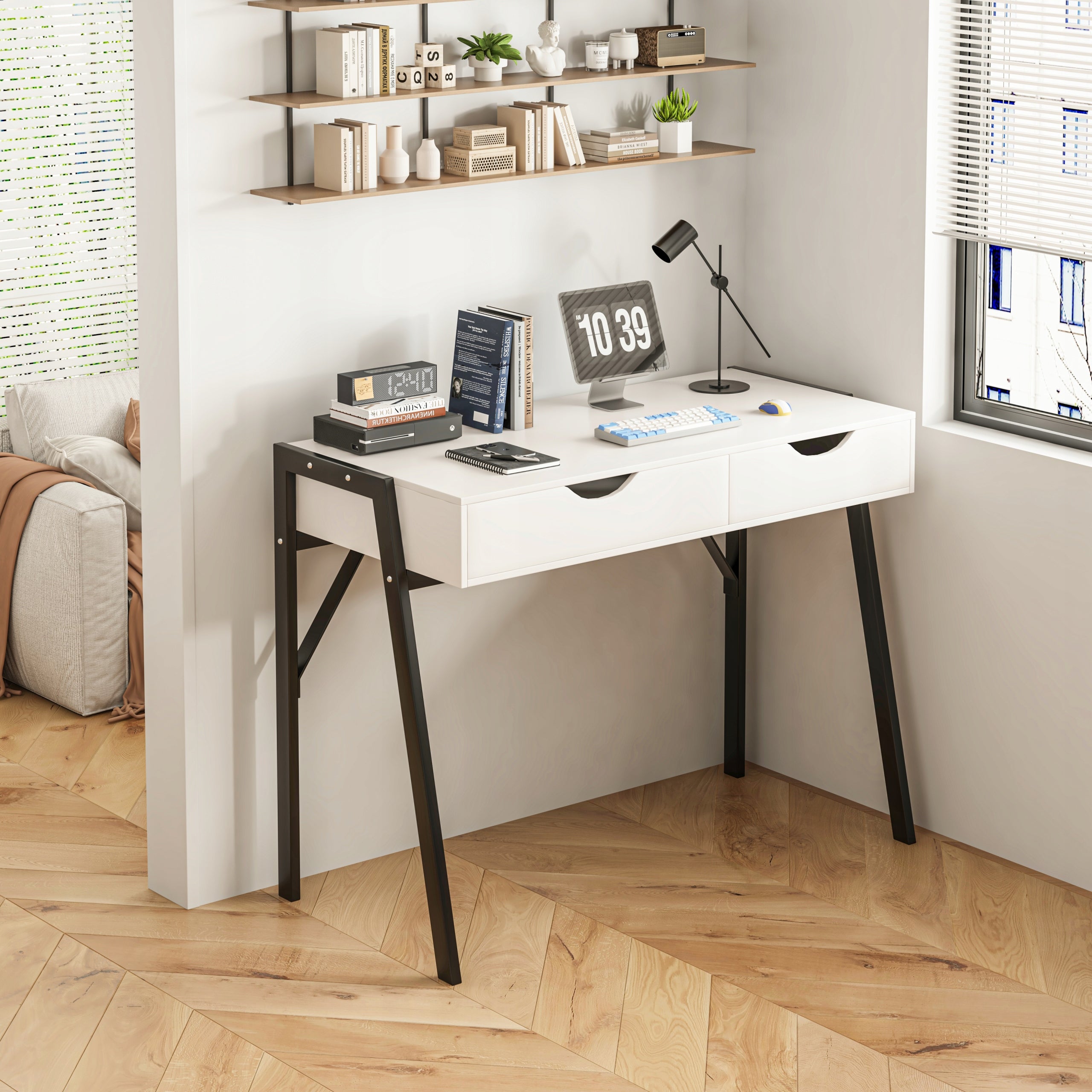 MODERN DESK WITH DRAWERS LOFT WHITE ON BLACK LEGS PREMIUM 80 CM Manufacturer code BIURKO NOWOCZESNE Z SZUFLADAMI BIAŁE