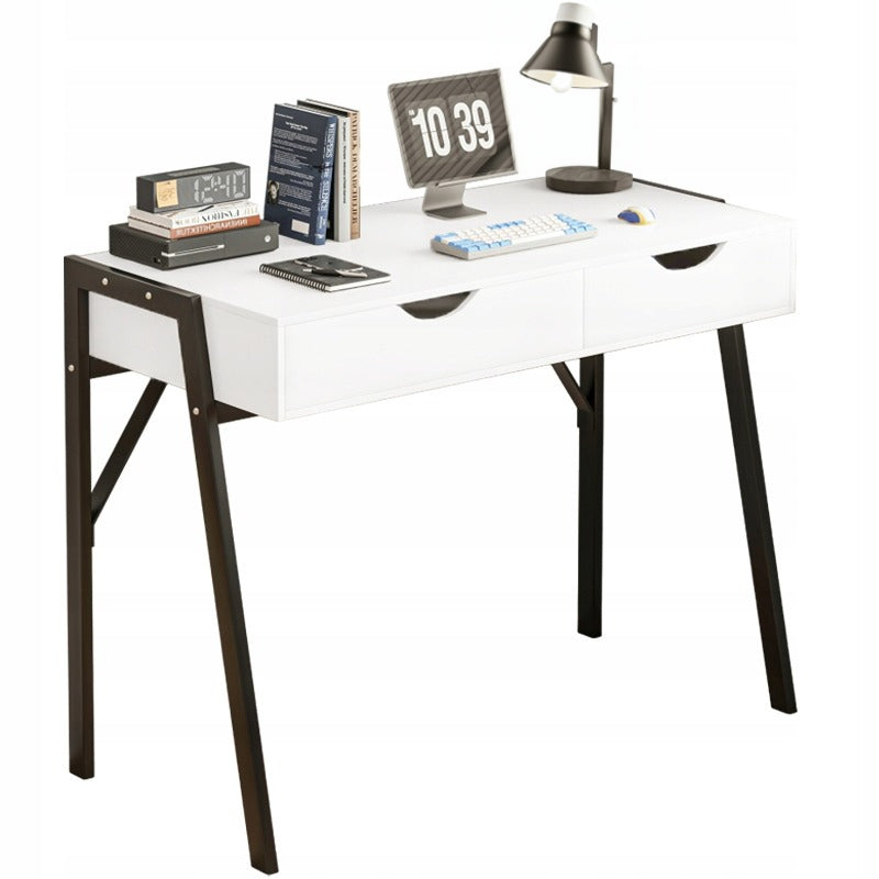MODERN DESK WITH DRAWERS LOFT WHITE ON BLACK LEGS PREMIUM 80 CM