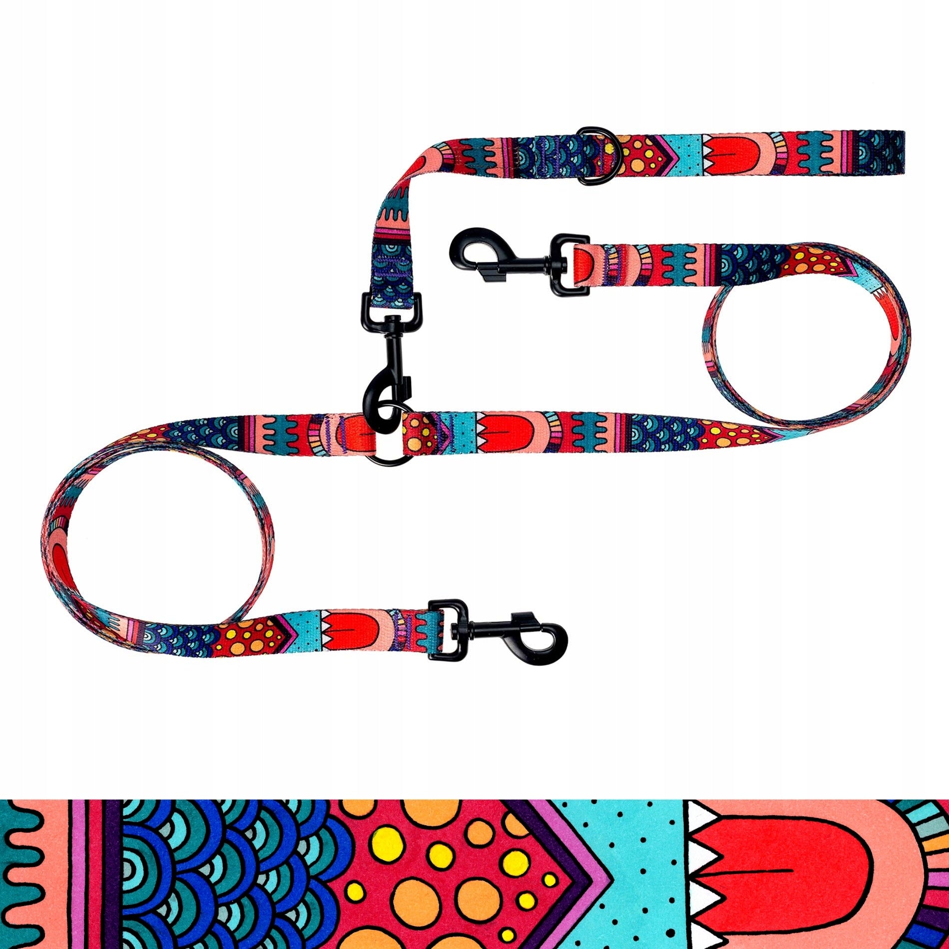 MODERN DOUBLE BINDER for large dogs CONNECTOR 1,78 m tape 2,5 cm Ukory PATTERN
