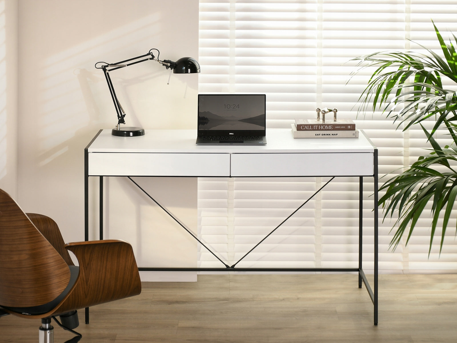 MODERN SIMPLE DESK DRESSING TABLE 123CM WITH DRAWERS UNIF WHITE LEGS BLACK Brand Mebel-Partner