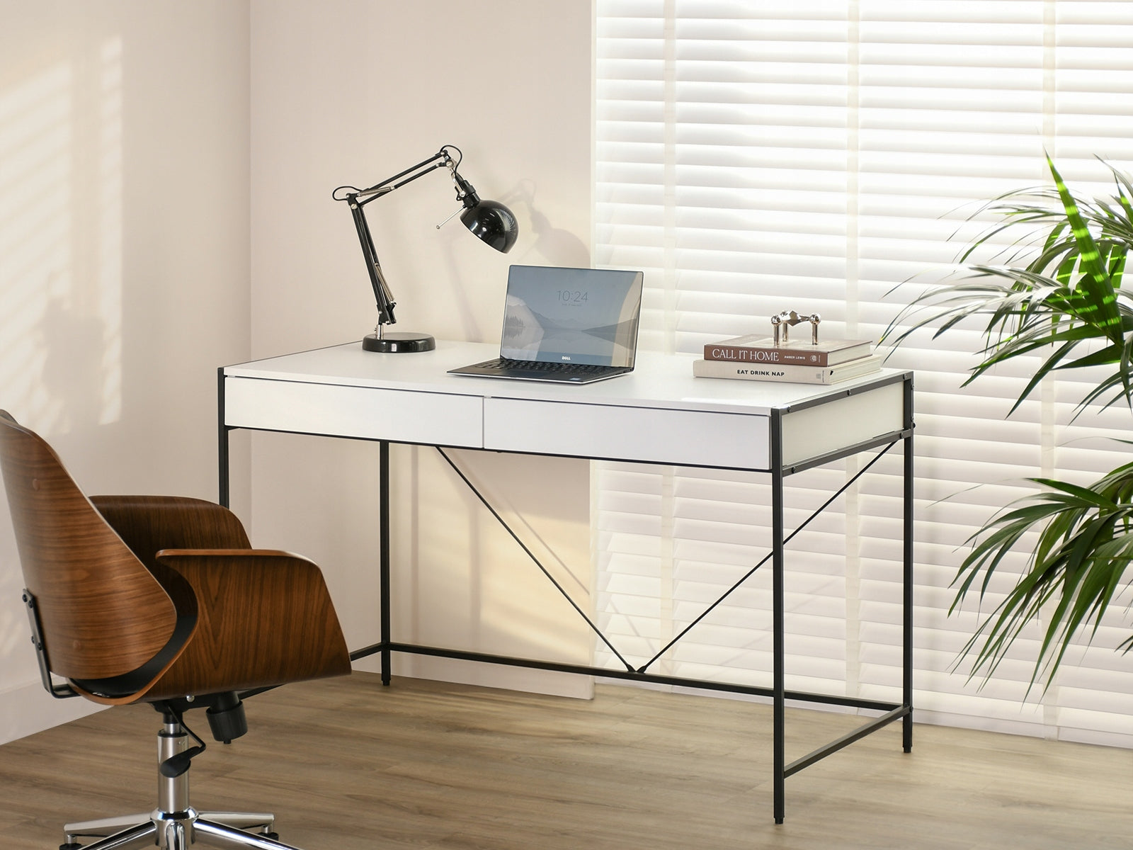 MODERN SIMPLE DESK DRESSING TABLE 123CM WITH DRAWERS UNIF WHITE LEGS BLACK Manufacturer code 5907698611820