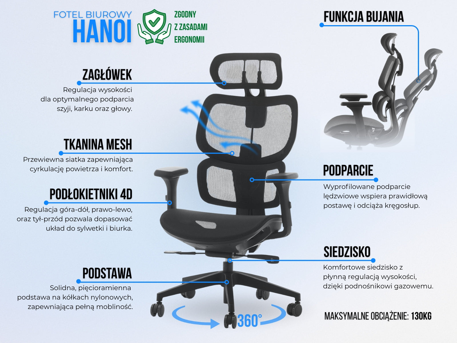 MODERN WORK CHAIR HANOI GREEN ERGOHUMAN ROCKING ARMRESTS 4D Manufacturer code 5907698687207