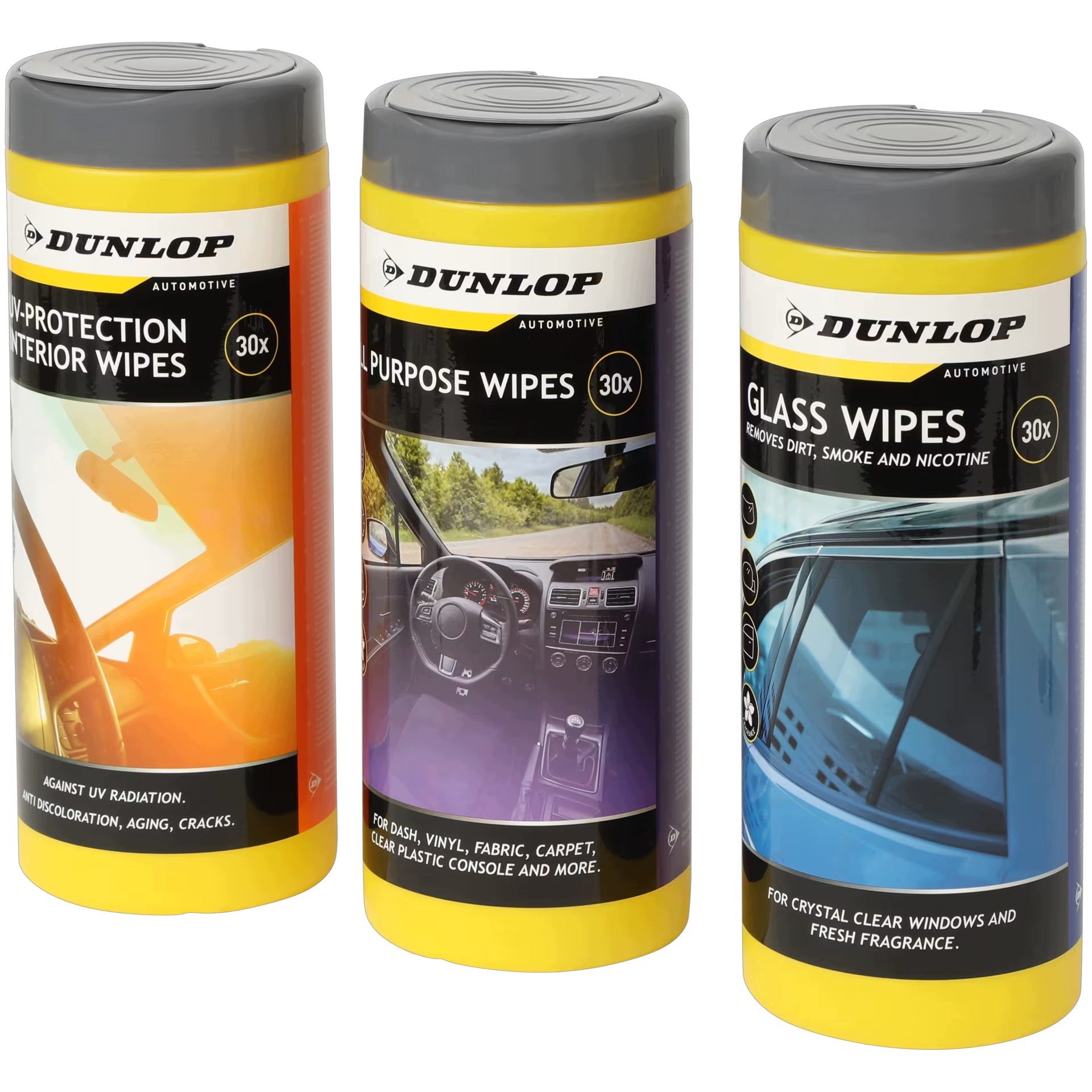MOISTURIZED Car Cleaning Wipes Set DUNLOP 3x30pcs