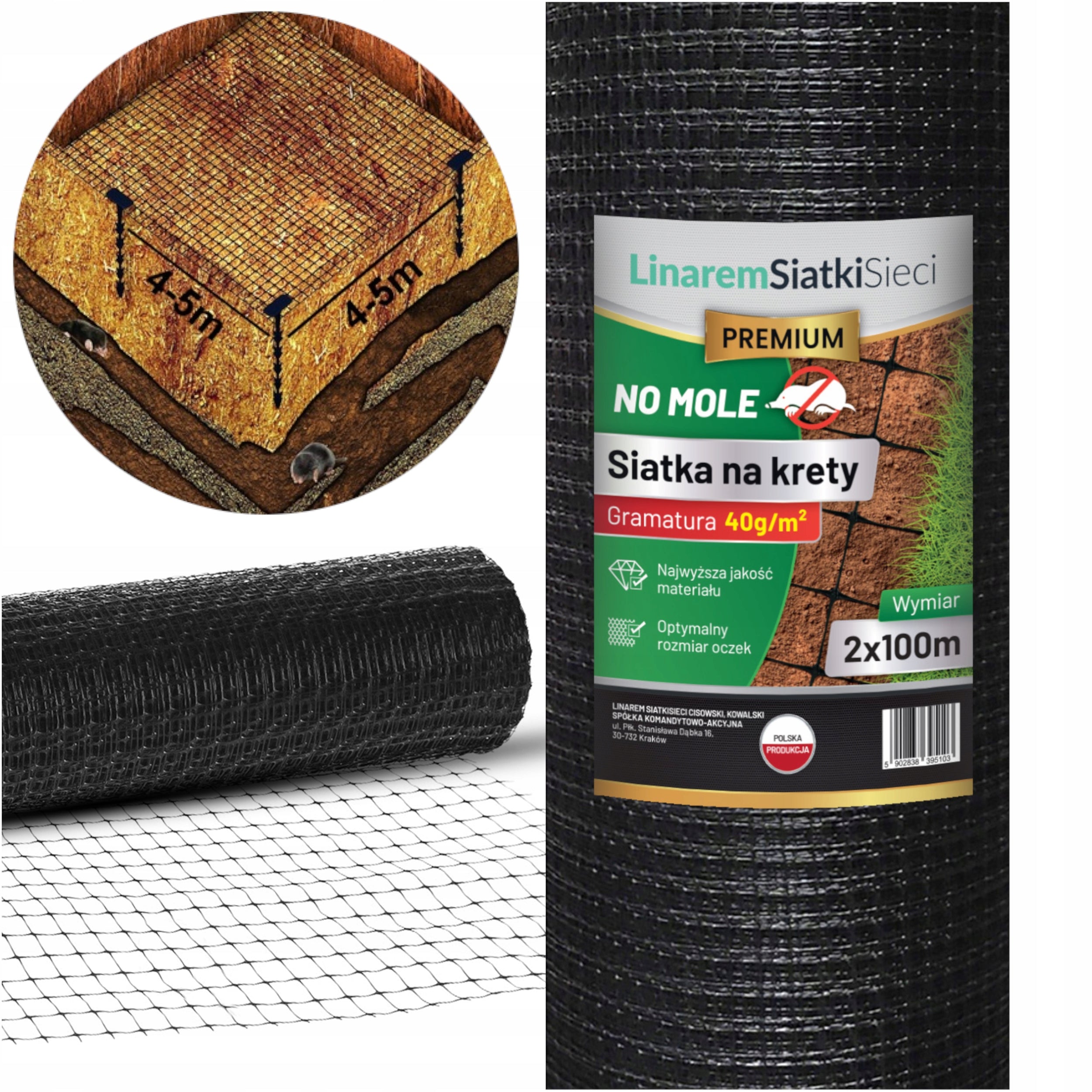 MOLE NET 2x100m PREMIUM 40g UNDER LAWN AGAINST MOLES Poland + PEGS Kind mesh