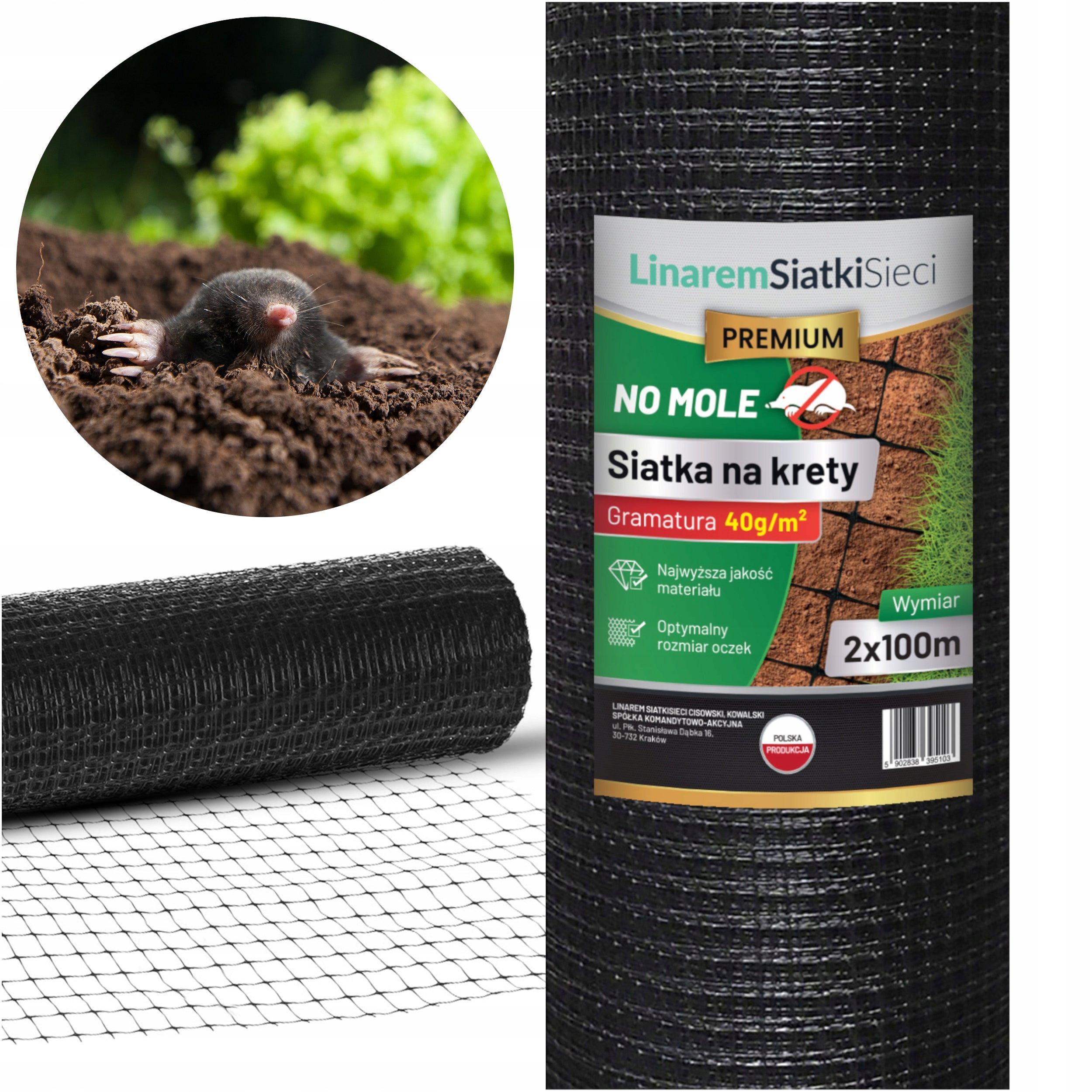 MOLE NET 2x100m PREMIUM 40g UNDER LAWN AGAINST MOLES Poland + PEGS Use Against moles