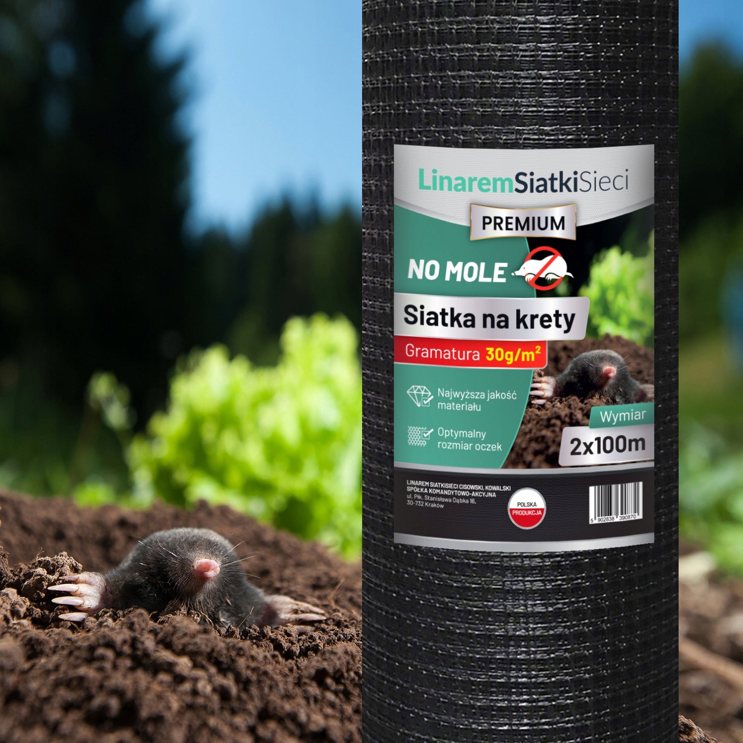MOLE NET 2x100m Poland 30g UNDER LAWN AGAINST MOLES VOLES + PEGS Brand Linarem SiatkiSieci