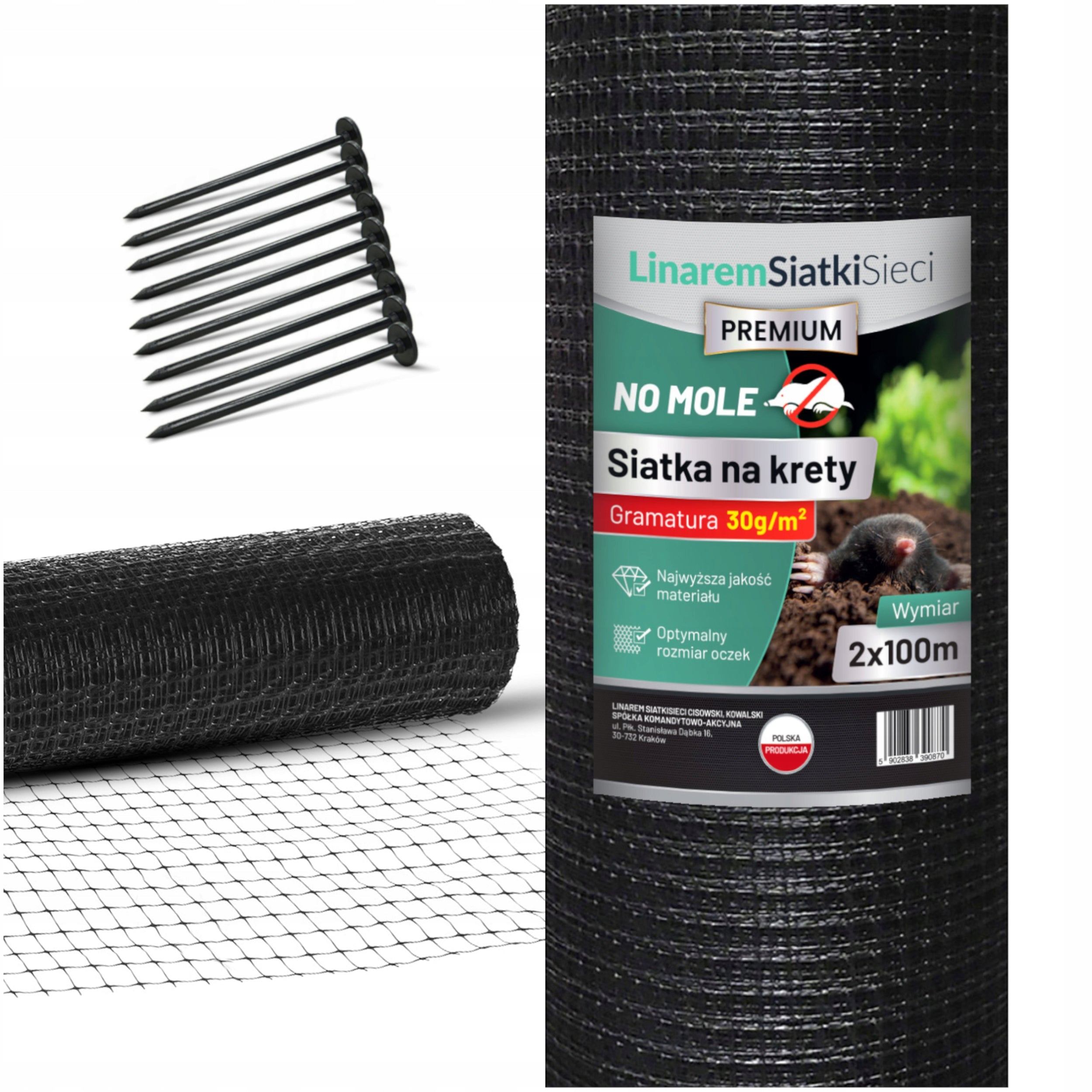 MOLE NET 2x100m Poland 30g UNDER LAWN AGAINST MOLES VOLES + PEGS