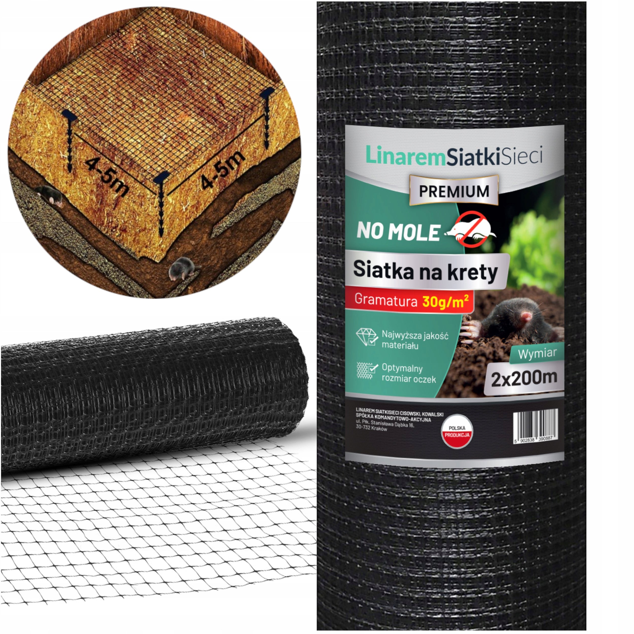 MOLE NET 2x200m POLAND 30g UNDER LAWN AGAINST MOLES VOLES + PEGS Use Against moles