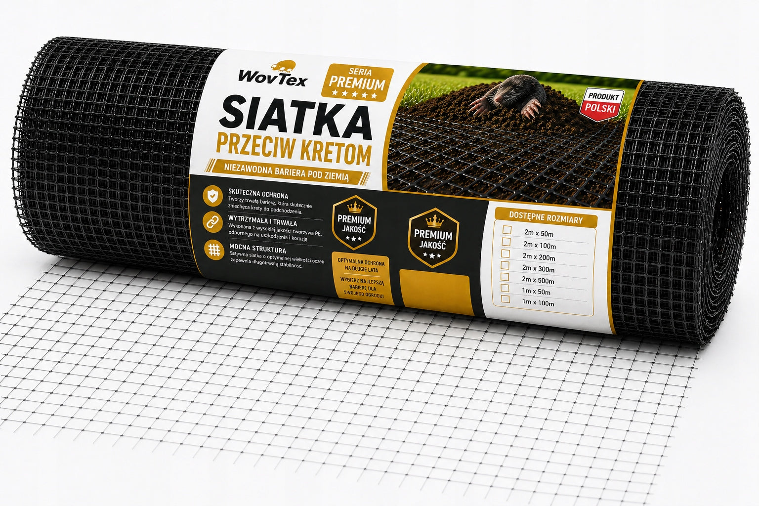 MOLE NET 2x50m AGAINST MOLES PREMIUM 40g UNDER LAWN UV+ POLAND