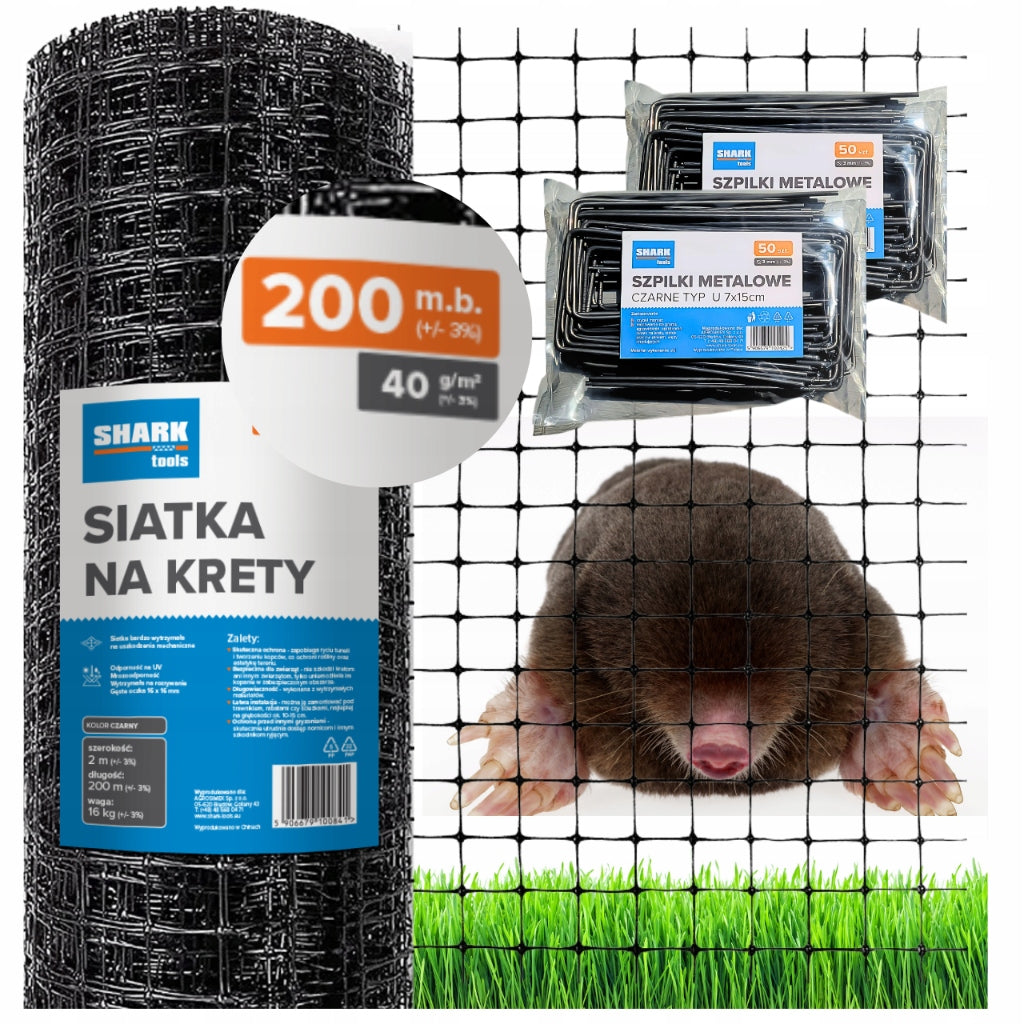MOLE NET AGAINST MOLES 2x200m 40g REINFORCED STRONG +PINS 100pcs Manufacturer code PRZECIW KRETOM 2x200m 40g SIATKA SZPILKI