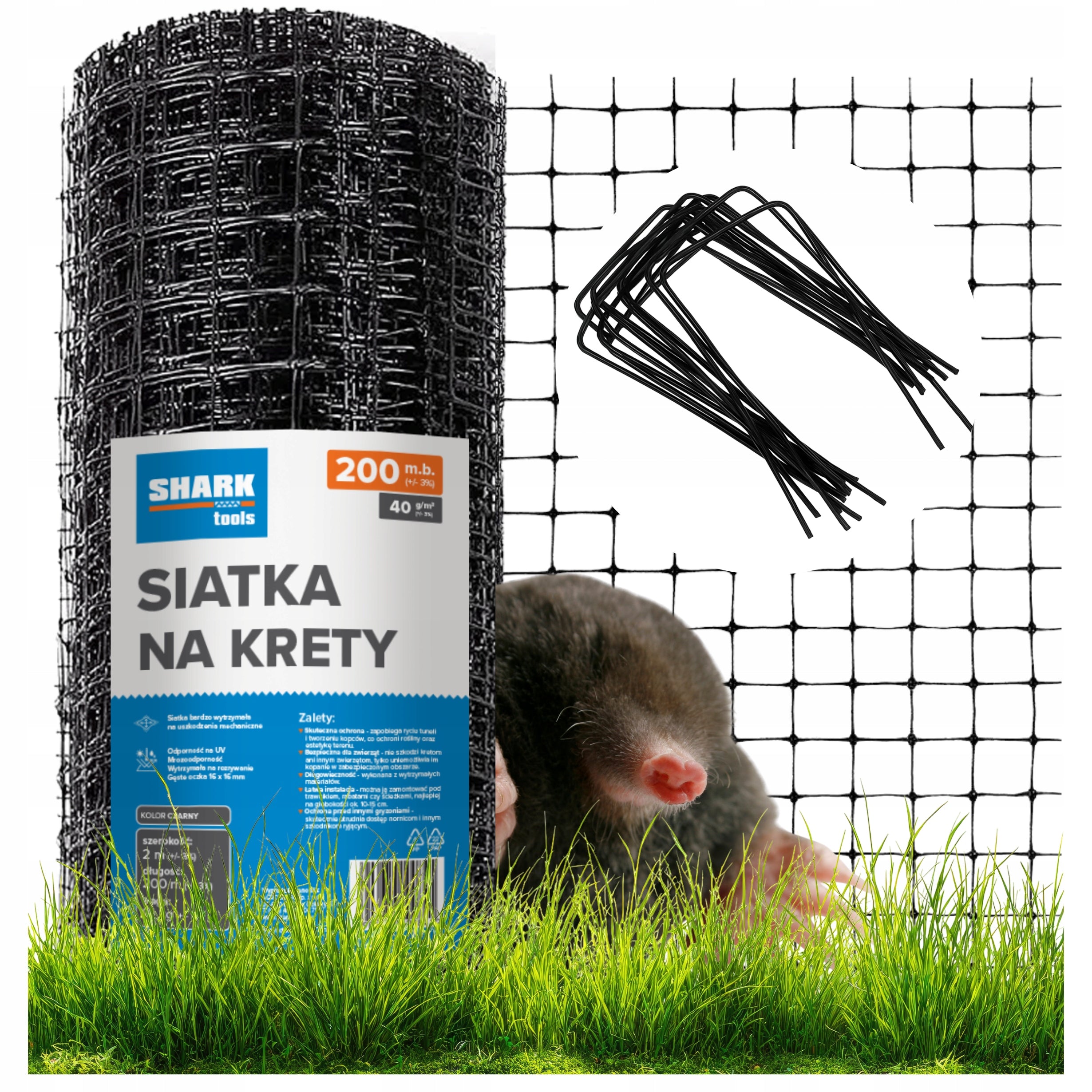 MOLE NET AGAINST MOLES 2x200m 40g REINFORCED STRONG +PINS 100pcs Packaging status original
