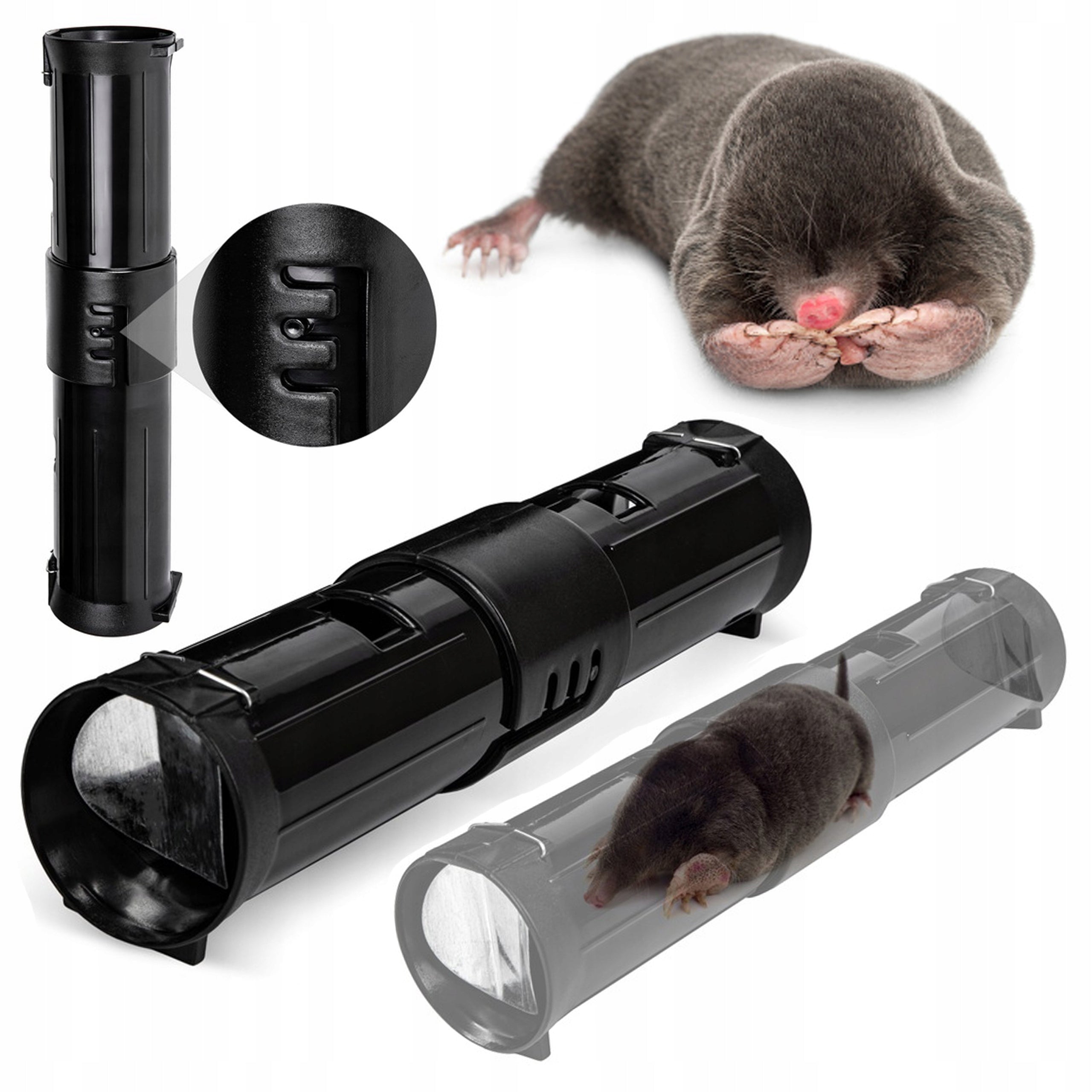 MOLE TRAP VOLES TUBE PAW MOLETRAP GRIPPER LIVETRAP Packaging status original