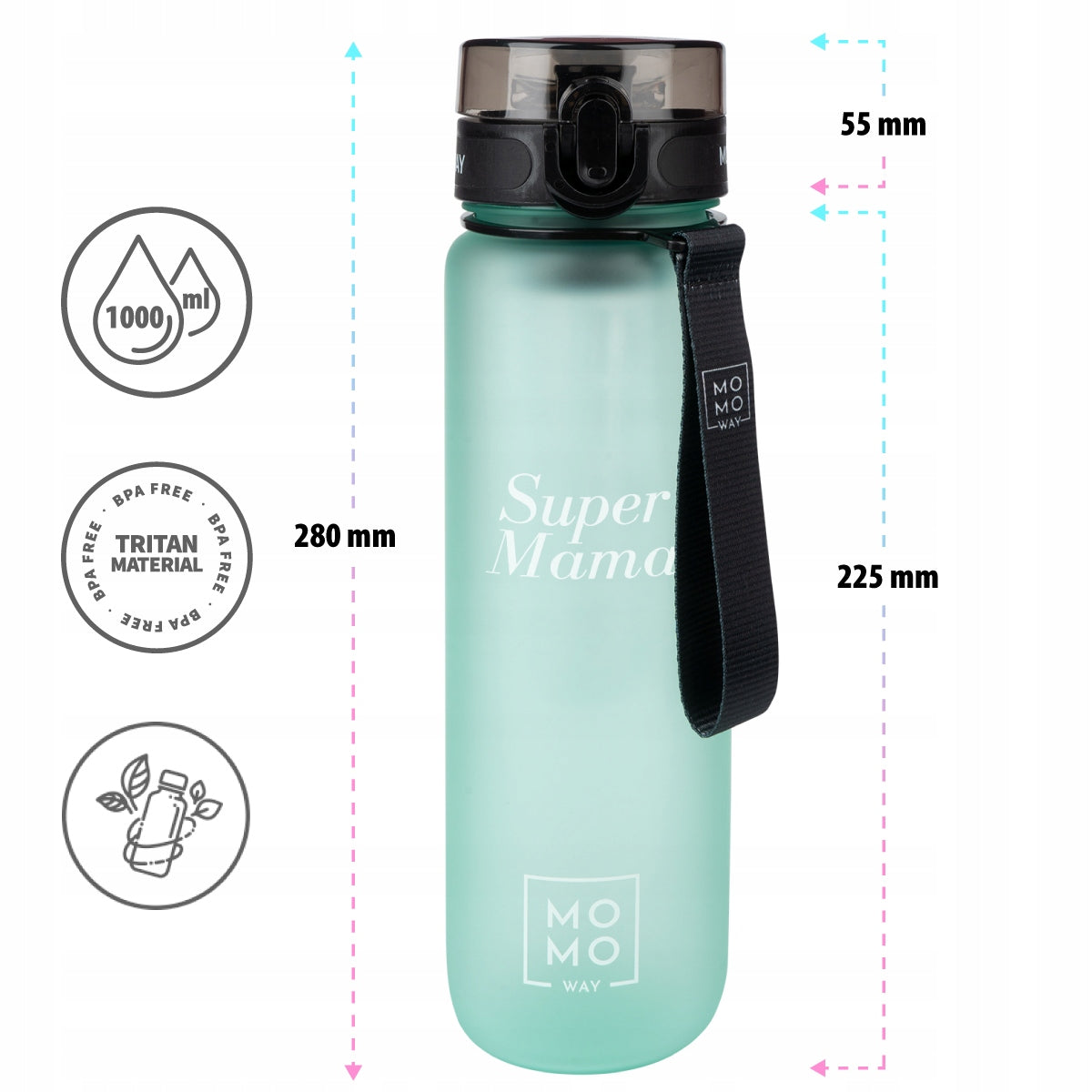 MOMO WAY water bottle green 600ml with fruit refill sports water bottle Packaging status original