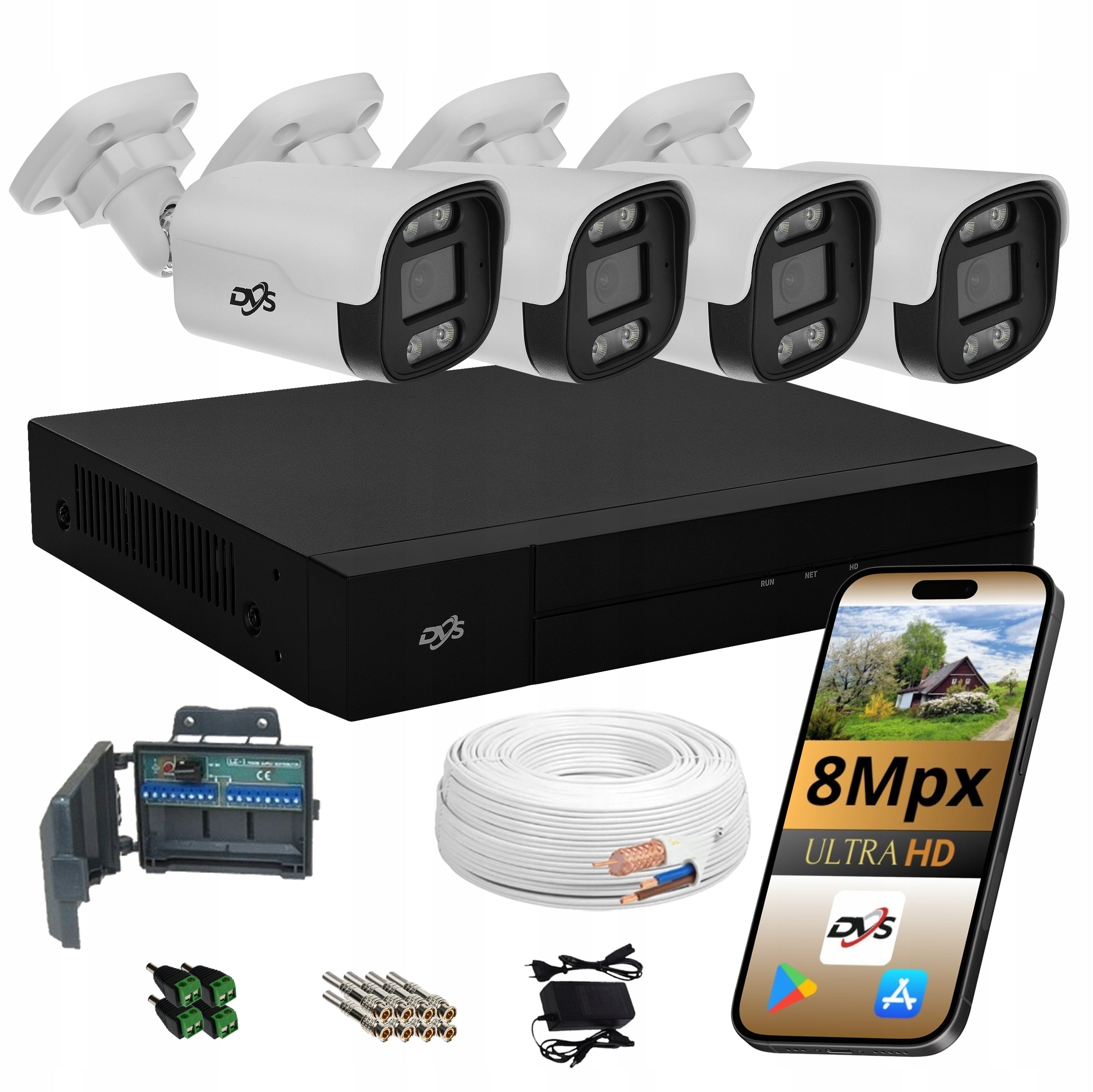 MONITORING KIT 4 CAMERAS 8Mpx DUAL LIGHT IR LED ANALOG DVS TUBE