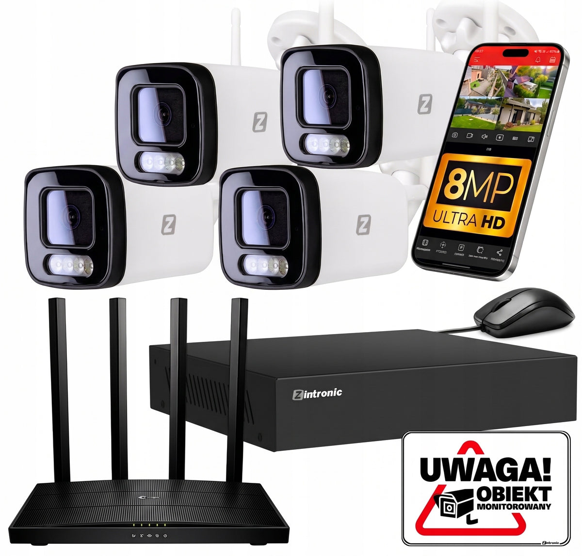 MONITORING KIT 4x Outdoor IP Cameras WiFi 8MPx Detection WITHOUT DISK