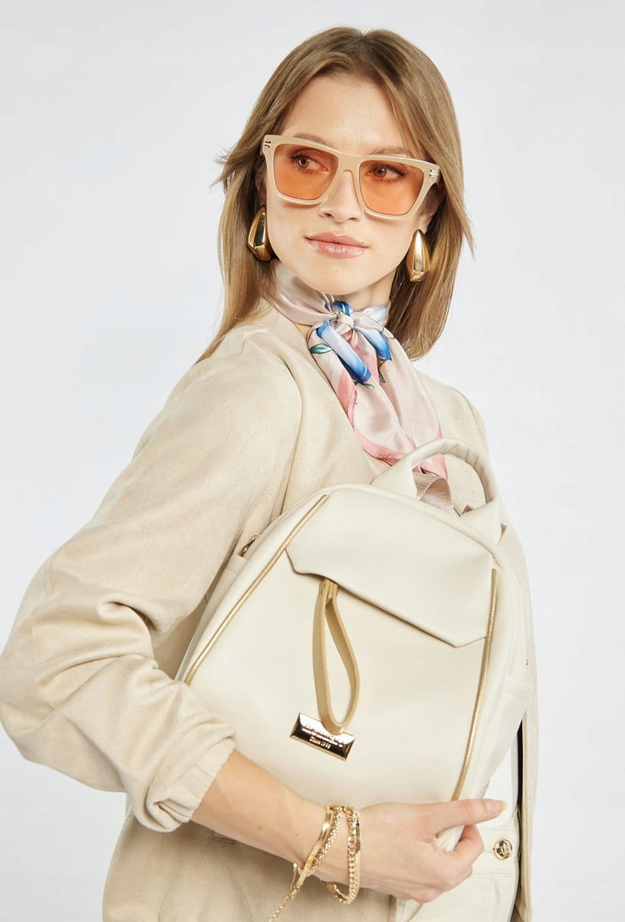 MONNARI Beautiful beige women's backpack Logo Wide Straps Gold inserts Manufacturer code 3000-M23
