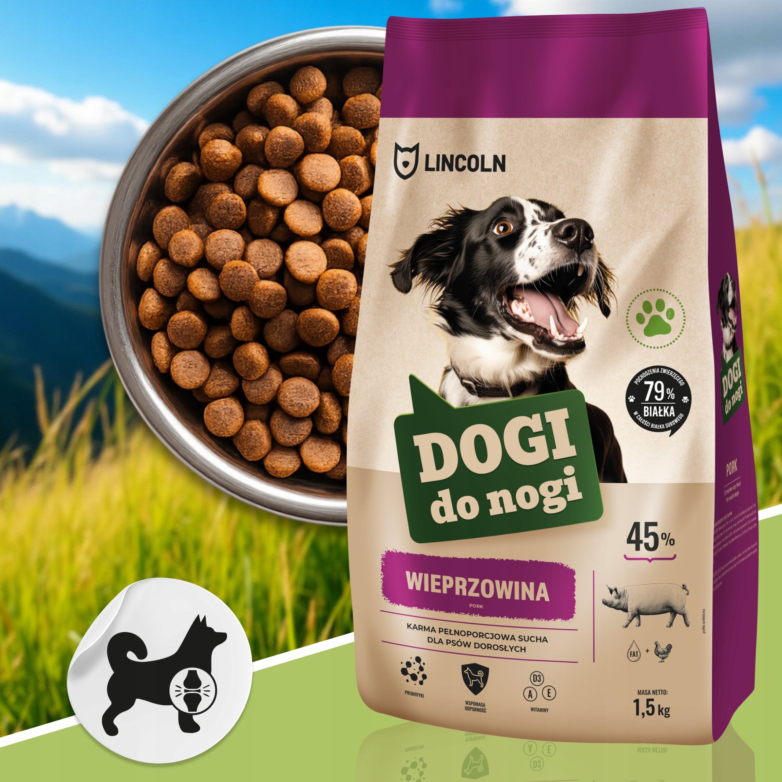 MONOPROTEIN FOOD MEAT 45% PORK 1,5KG FOR DOG LABRADOR SHEPHERD Manufacturer code Sucha karma dla Psa Lincoln średniej dużej