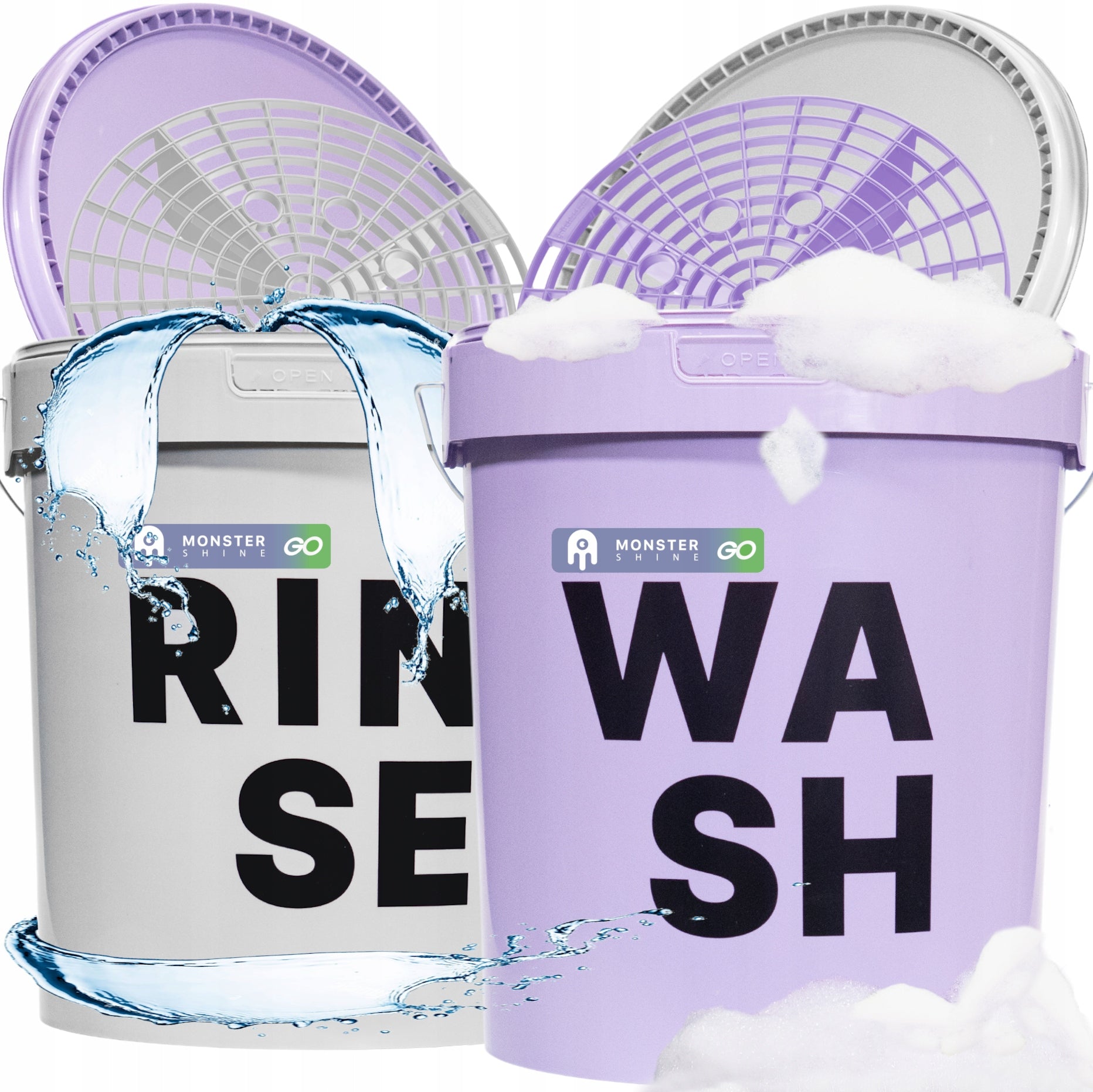 MONSTER SHINE CAR WASH RINSE BUCKETS 2 SEPARATORS SET
