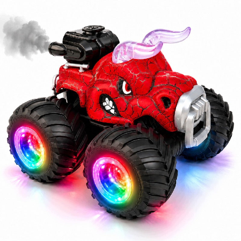 MONSTER TRUCK BULL RC RED LED SMOKE EFFECT LARGE WHEELS REMOTE CONTROL 4X4 FAST