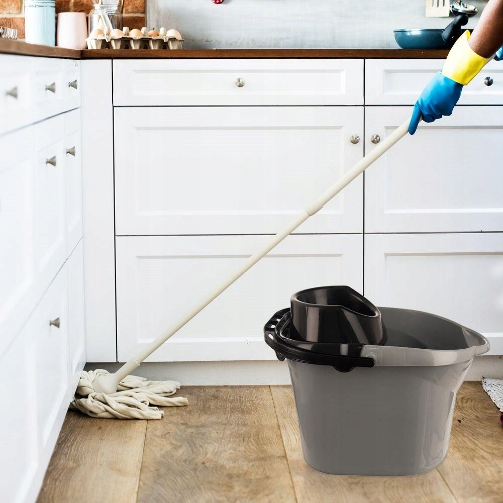 MOP Bucket Universal Plastic with Squeezer String Mop Color gray