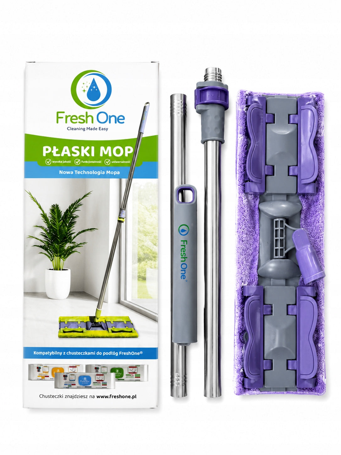 MOP FLAT Fresh One Telescopic Stick Width 35 Purple for Washing 2 Pack