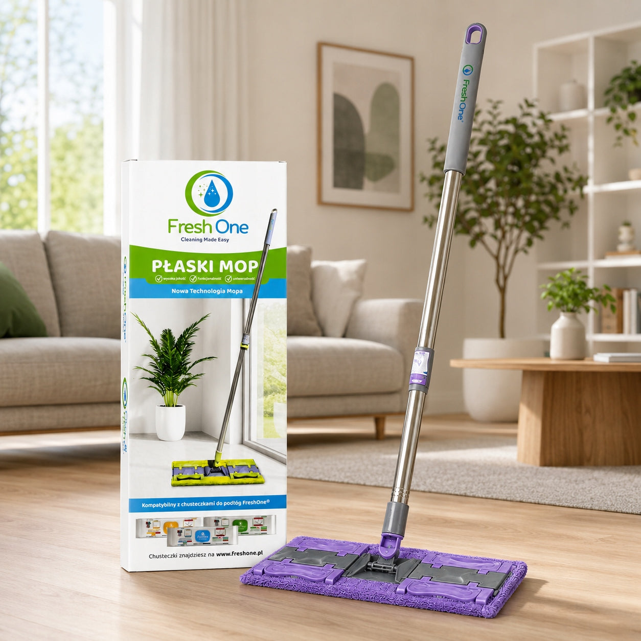 MOP FLAT Fresh One Telescopic Stick Width 35 Purple for Washing Packaging status original