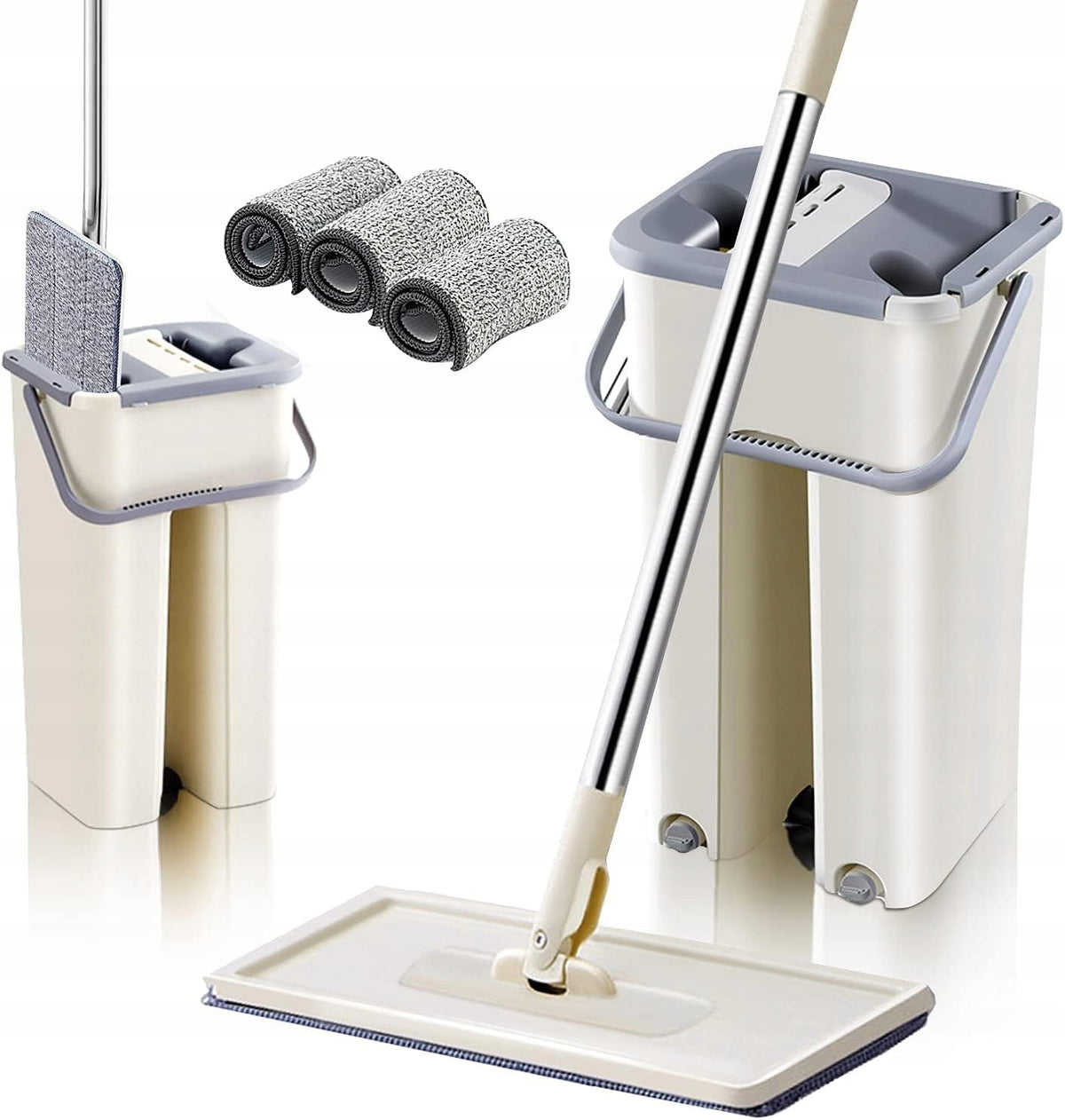 MOP FLAT ROTATING TWO-CHAMBER BUCKET WITH SQUEEZER STICK STOCK + 3 CARTRIDGES