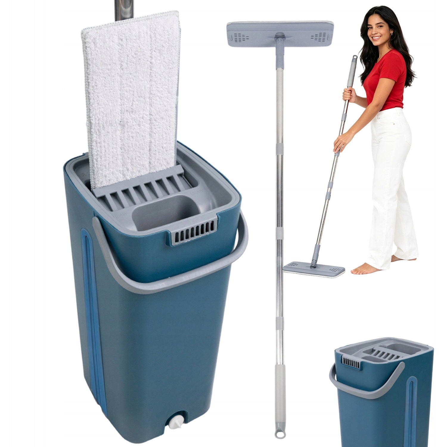 MOP FLAT SET WITH BUCKET CARTRIDGE MICROFIBER DURABLE FLOOR CLEANING HANDLE