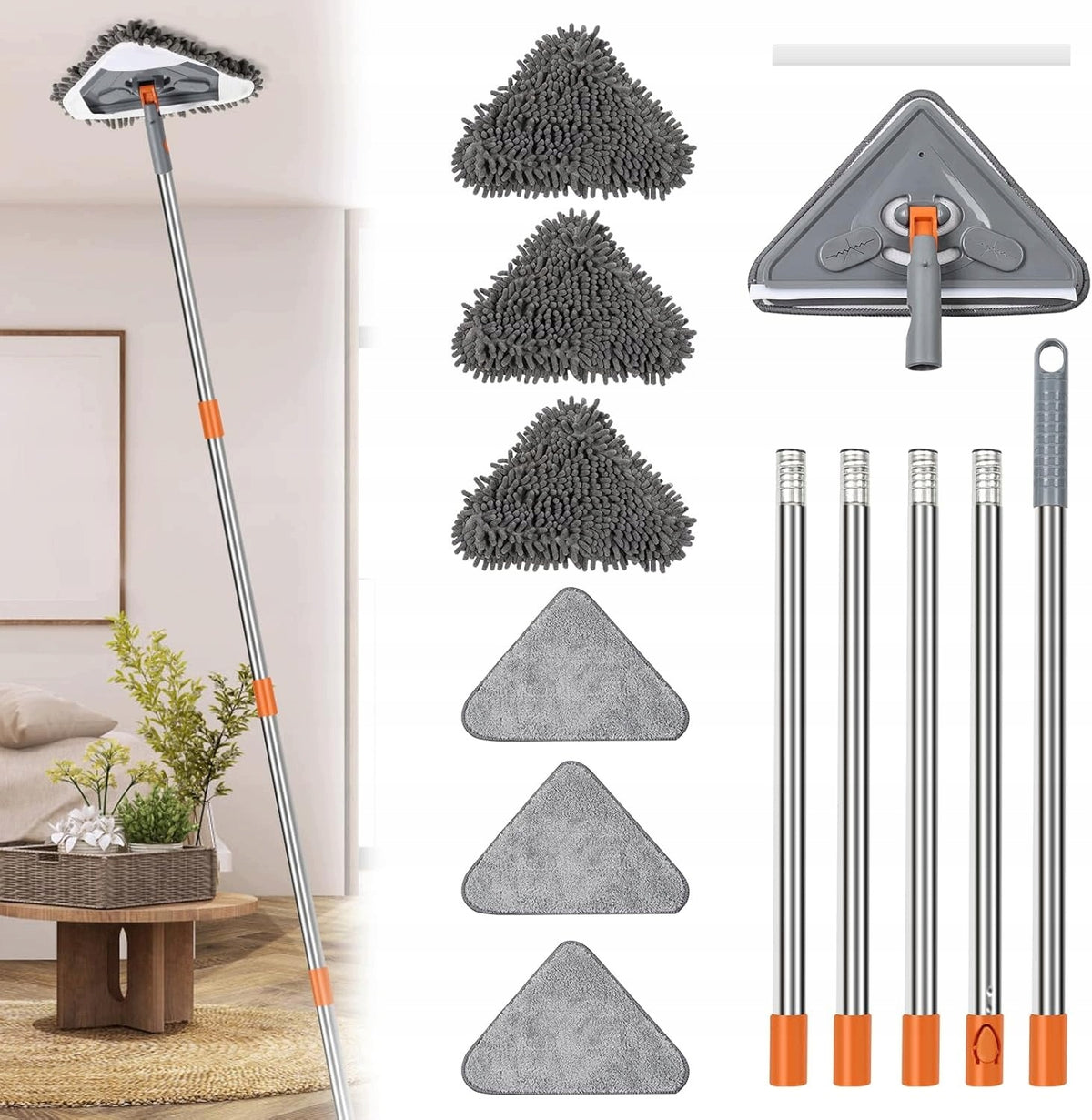MOP FOR CEILING AND WALLS HEAD 360 TRIANGULAR TELESCOPIC POLE 25 85 INCHES Packaging status original