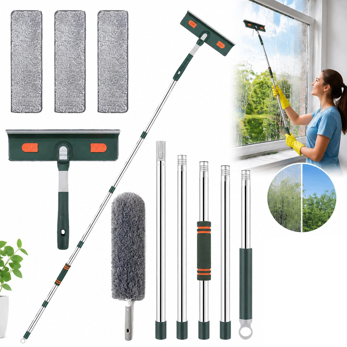 MOP, MIRROR WASHER, WINDOW SQUEEGEE, TELESCOPIC MICROFIBER