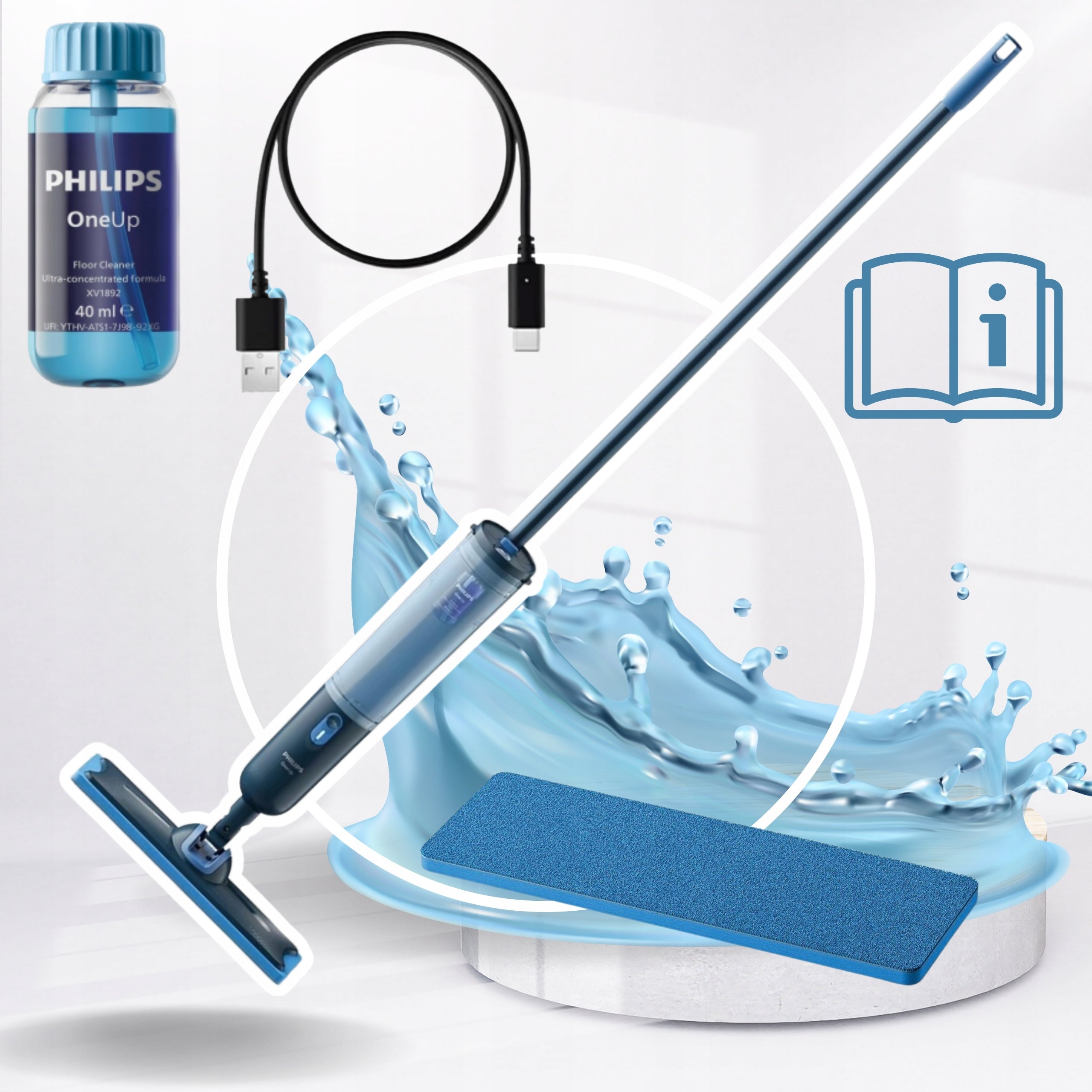 MOP Philips OneUp FLAT ELECTRIC TWO TANKS DIRTY WATER CLEAN LIGHT Packaging status original